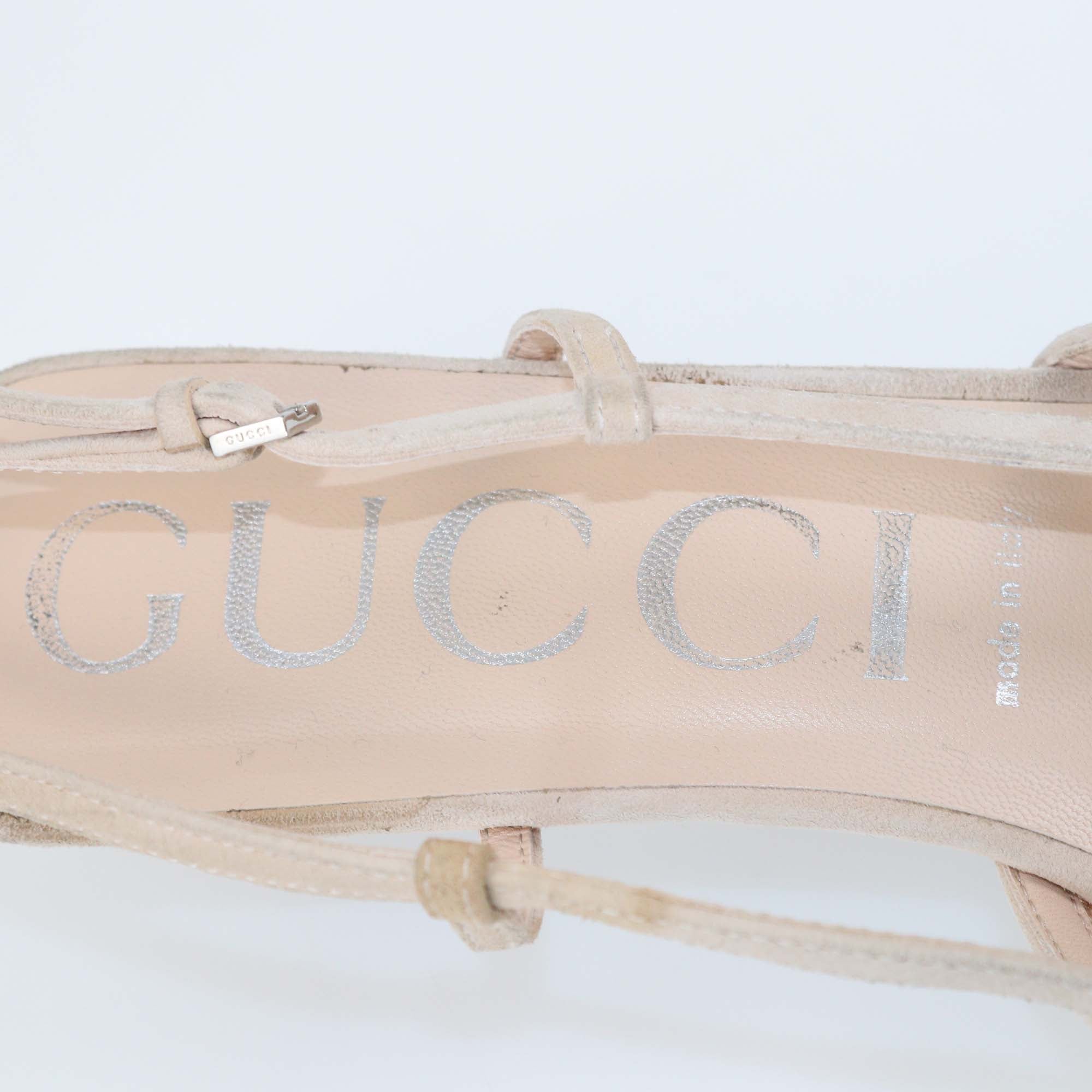 Gucci Cream Mesh And Suede GG Logo Accents Slingback Pumps