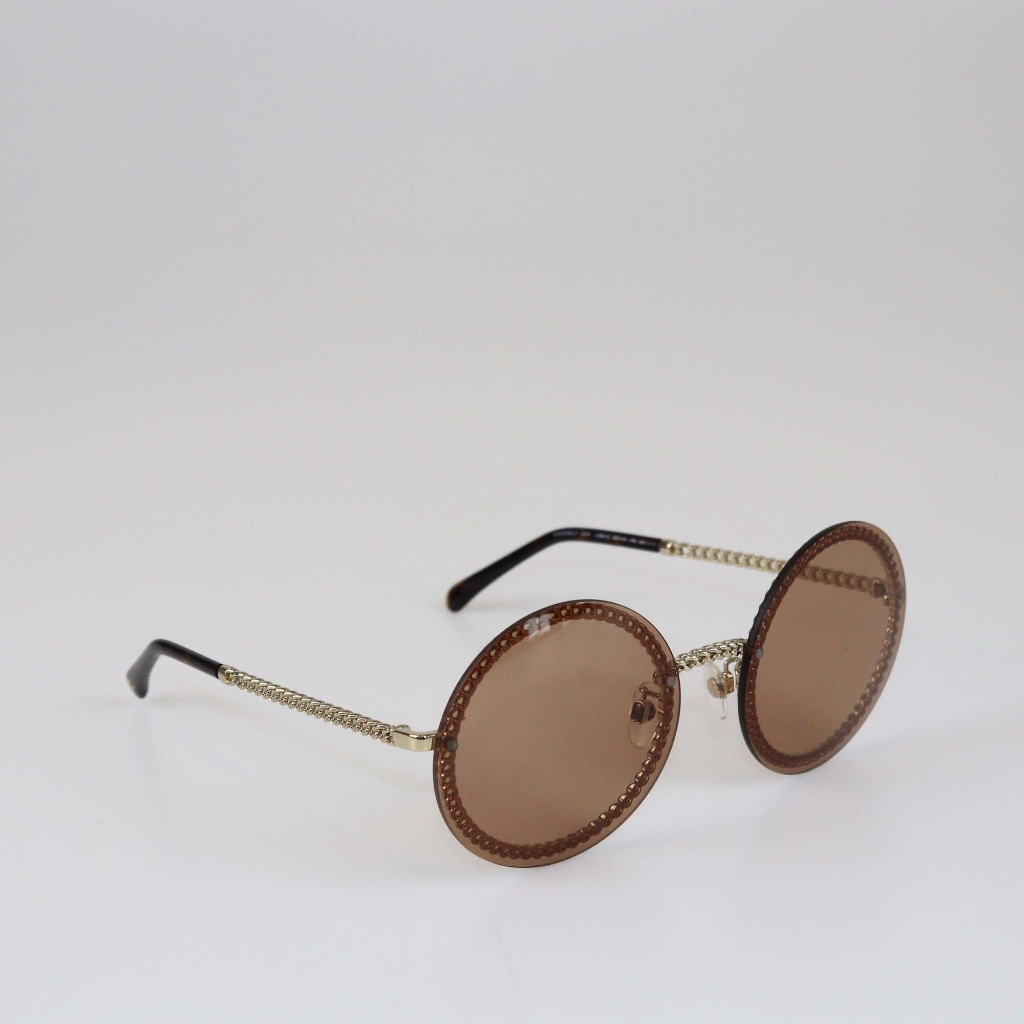 Chanel Black/Brown Gradient Chain Round Sunglasses Womens Chanel 