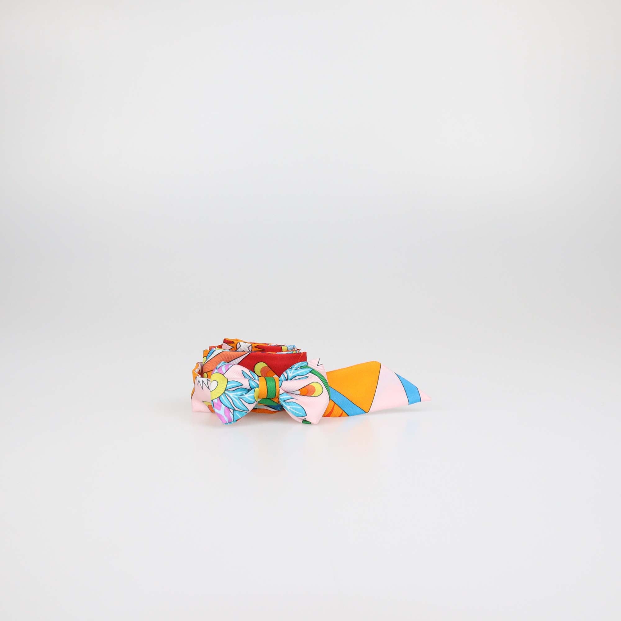 Hermes Multicolor Silk Printed Twillon & Bow Set
