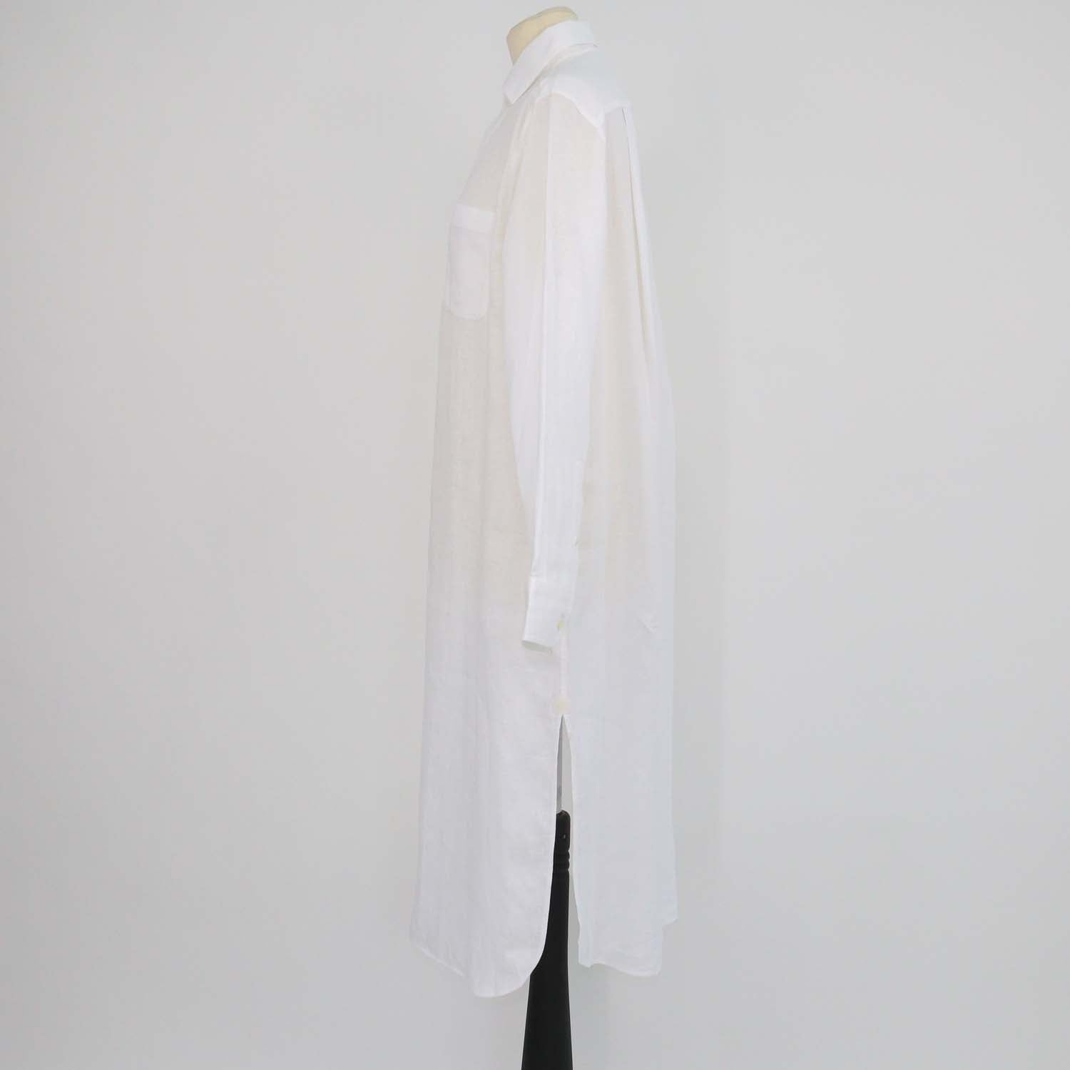 Loro Piana White Linen Lora Long Sleeve Shirt Dress