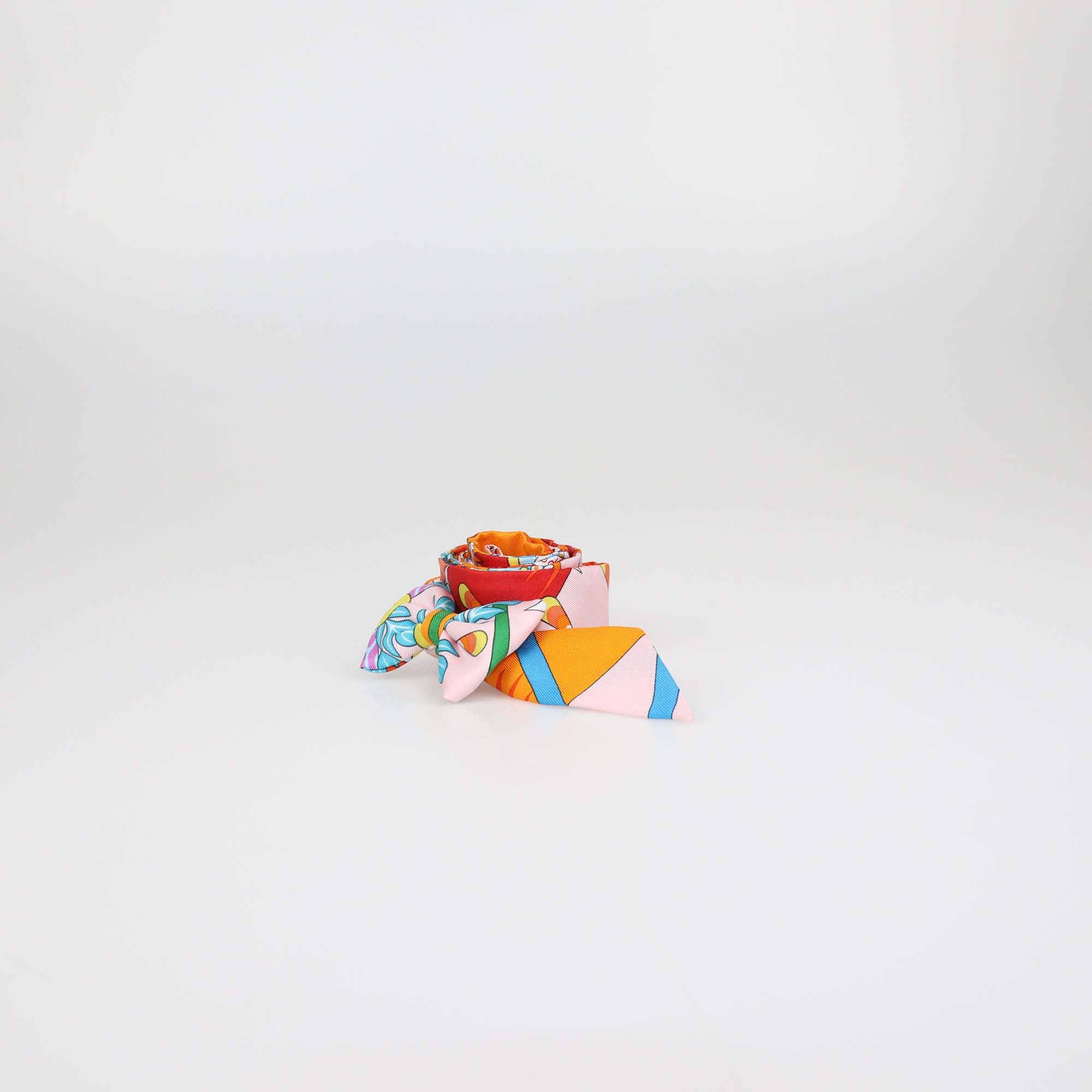 Hermes Multicolor Silk Printed Twillon & Bow Set