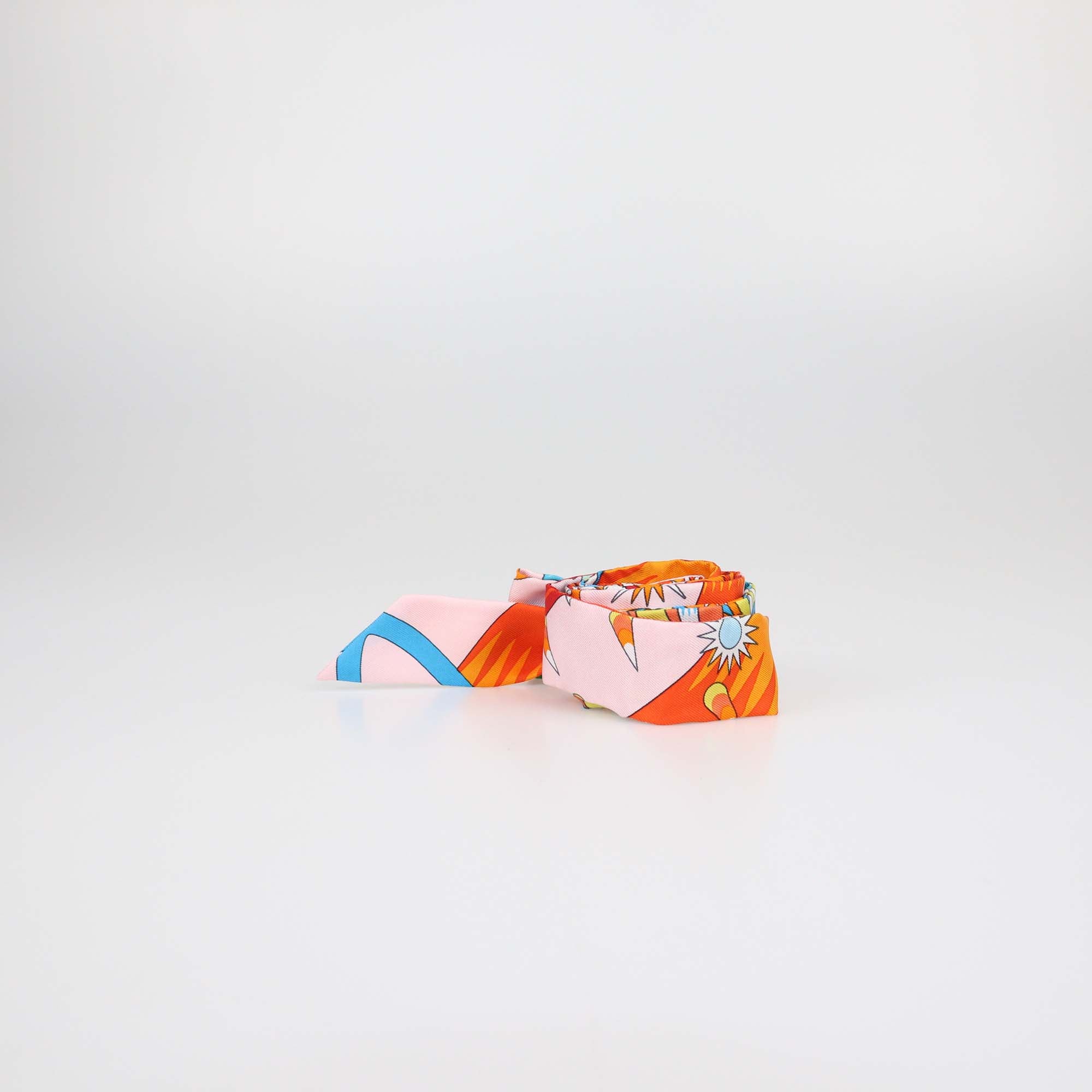 Hermes Multicolor Silk Printed Twillon & Bow Set