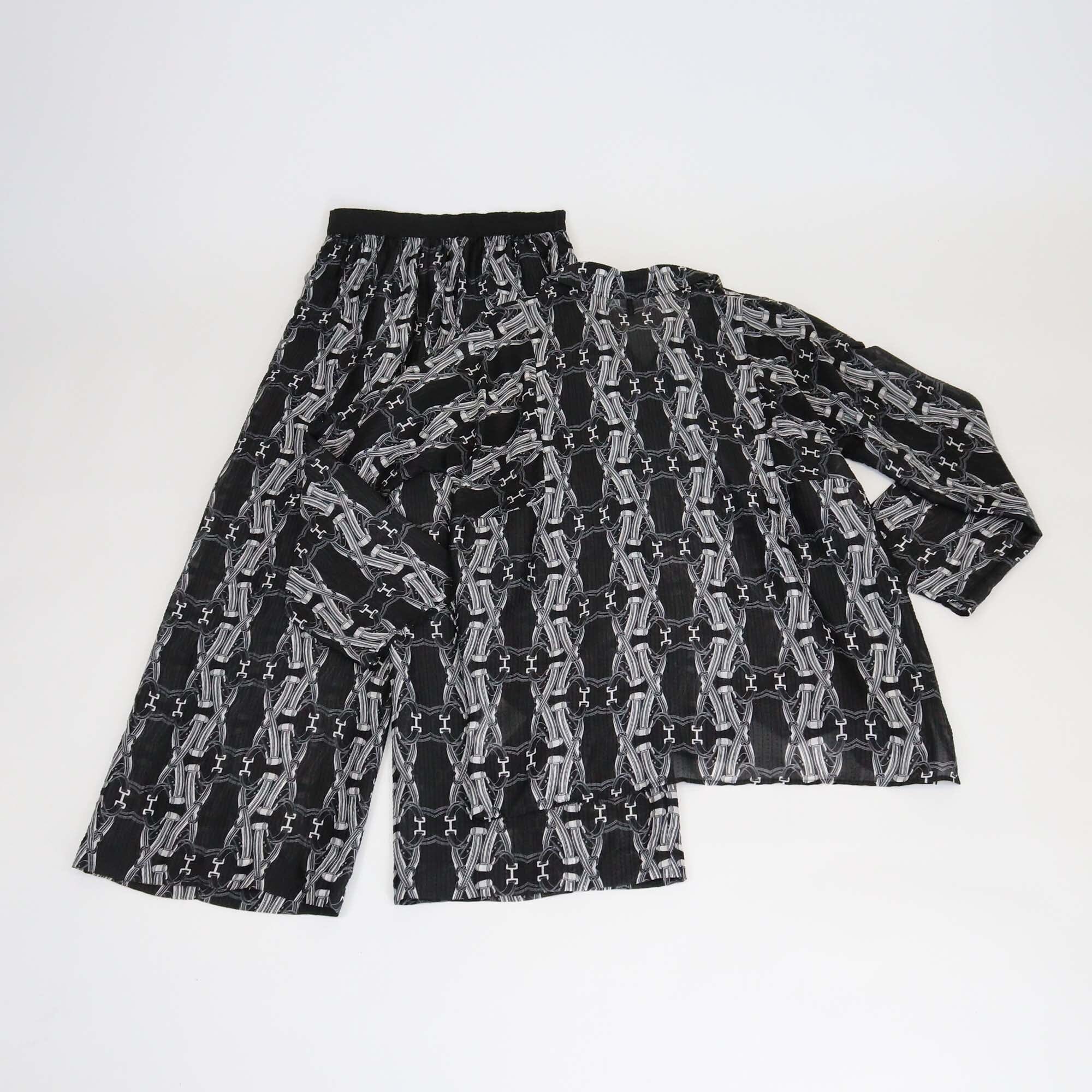 Hermes Black/White Printed Long Sleeve Shirt & Pants Set Womens Hermes 