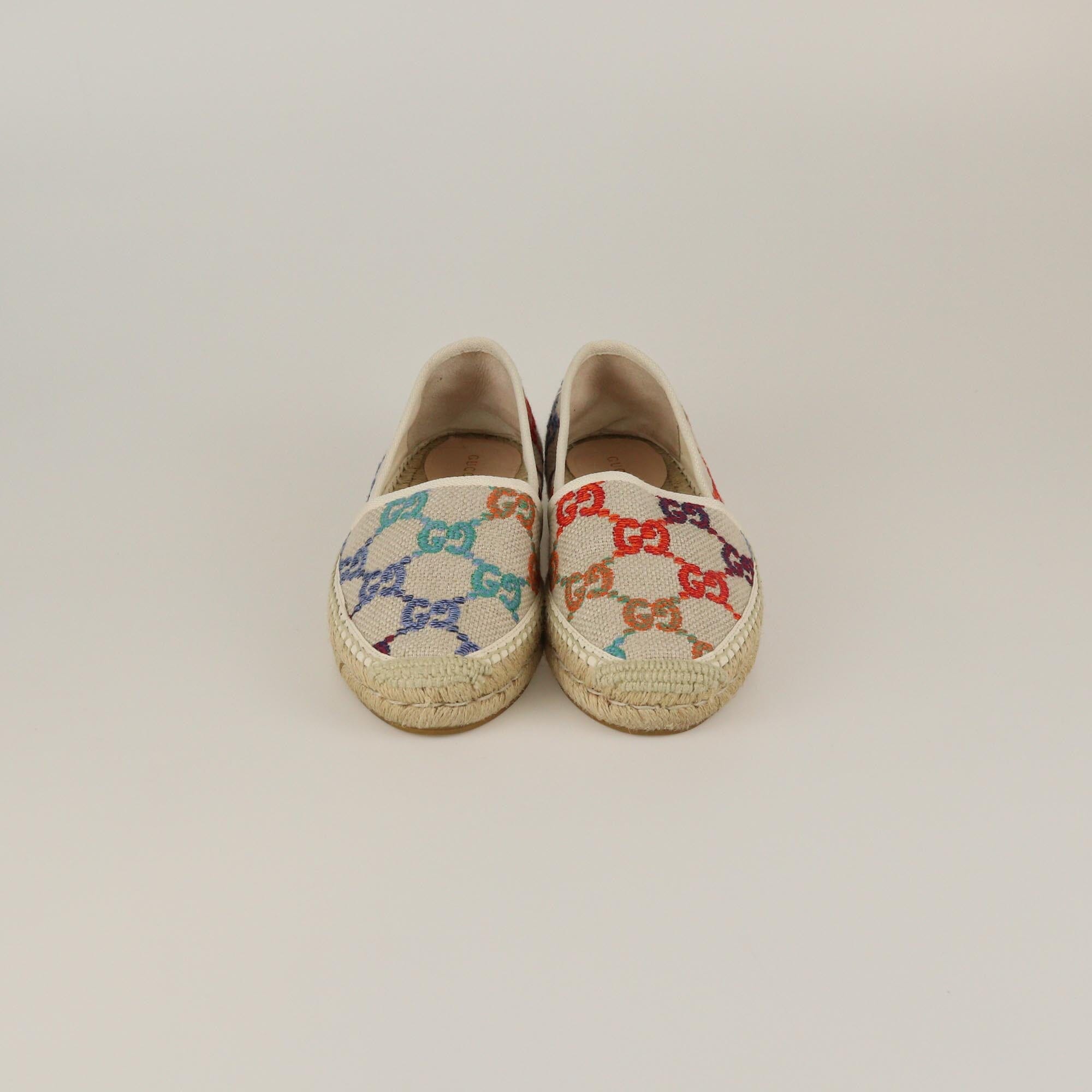 Gucci Beige/Multicolor GG Espadrille Flats Womens Gucci 