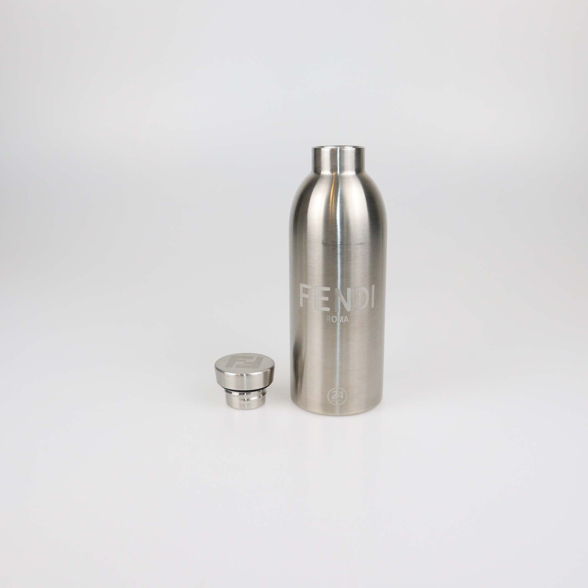 Fendi x 24 Bottles FF Coated Canvas Holder and Silver Stainless Steel Bottle Set