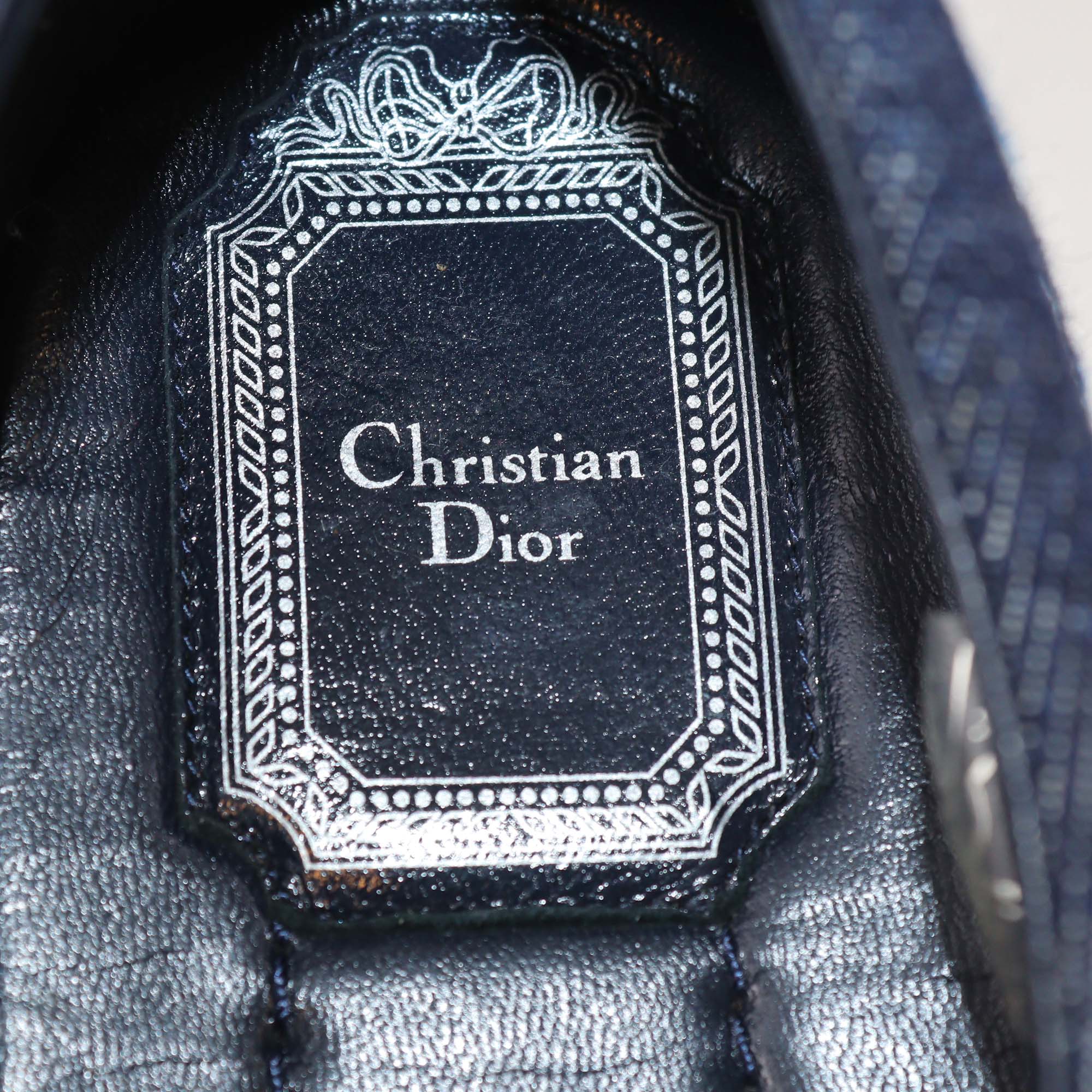 Christian Dior Dark Blue Denim Floral Embroidered Prairie Espadrille Slip On Sneakers