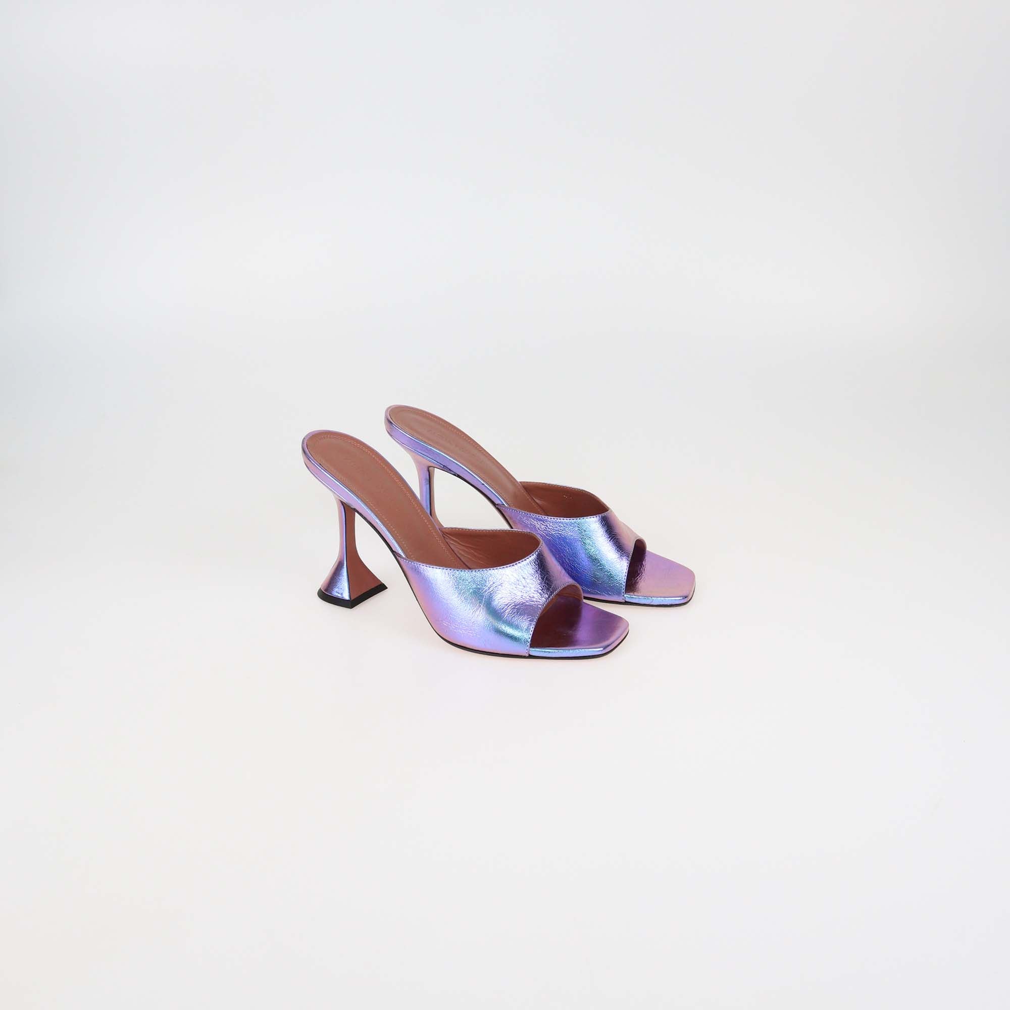 Amina Muaddi Metallic Purple Leather Lupita Slide Sandals