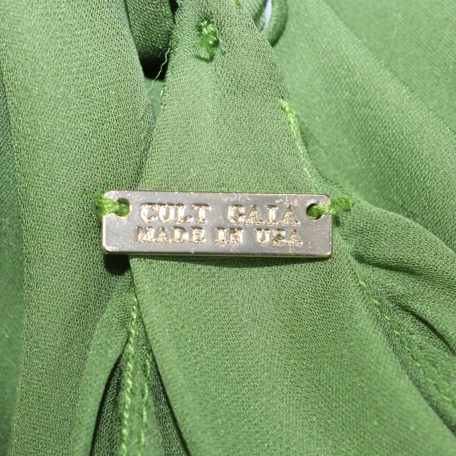 Cult Gaia Moss Green Blend Silk Tiered Asymmetric Maxi Dress