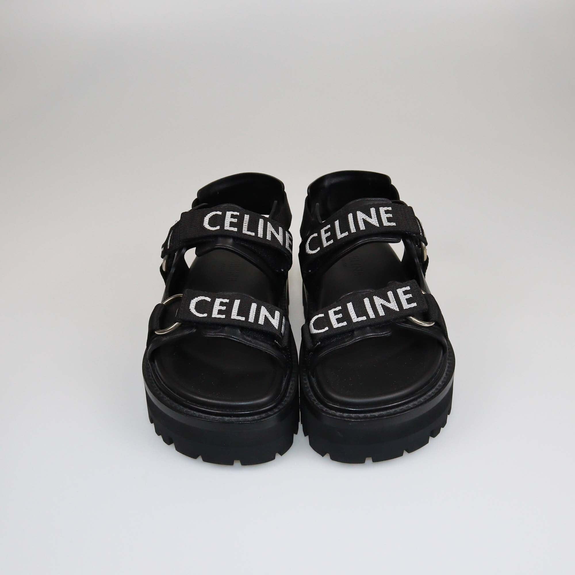 【CELINE】☆サンダル黒☆ jacquard canvas sandals サイズ有 Authentic Celine Black Leo Strappy Sandals Shoes with