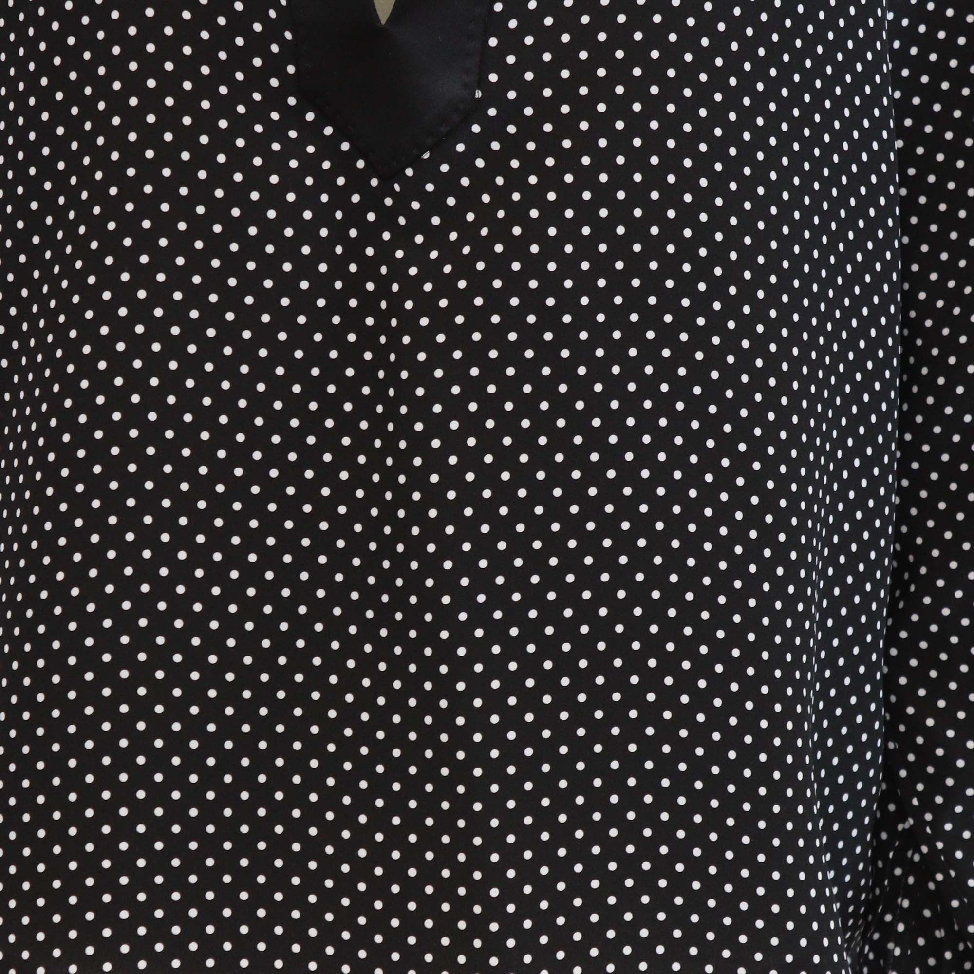 Tom Ford Black White Silk Polka Dot Tuxedo Tunic Top