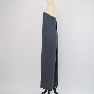 Brunello Cucinelli Grey Silk Abito Lungo Back Slit Strapless Long Dress