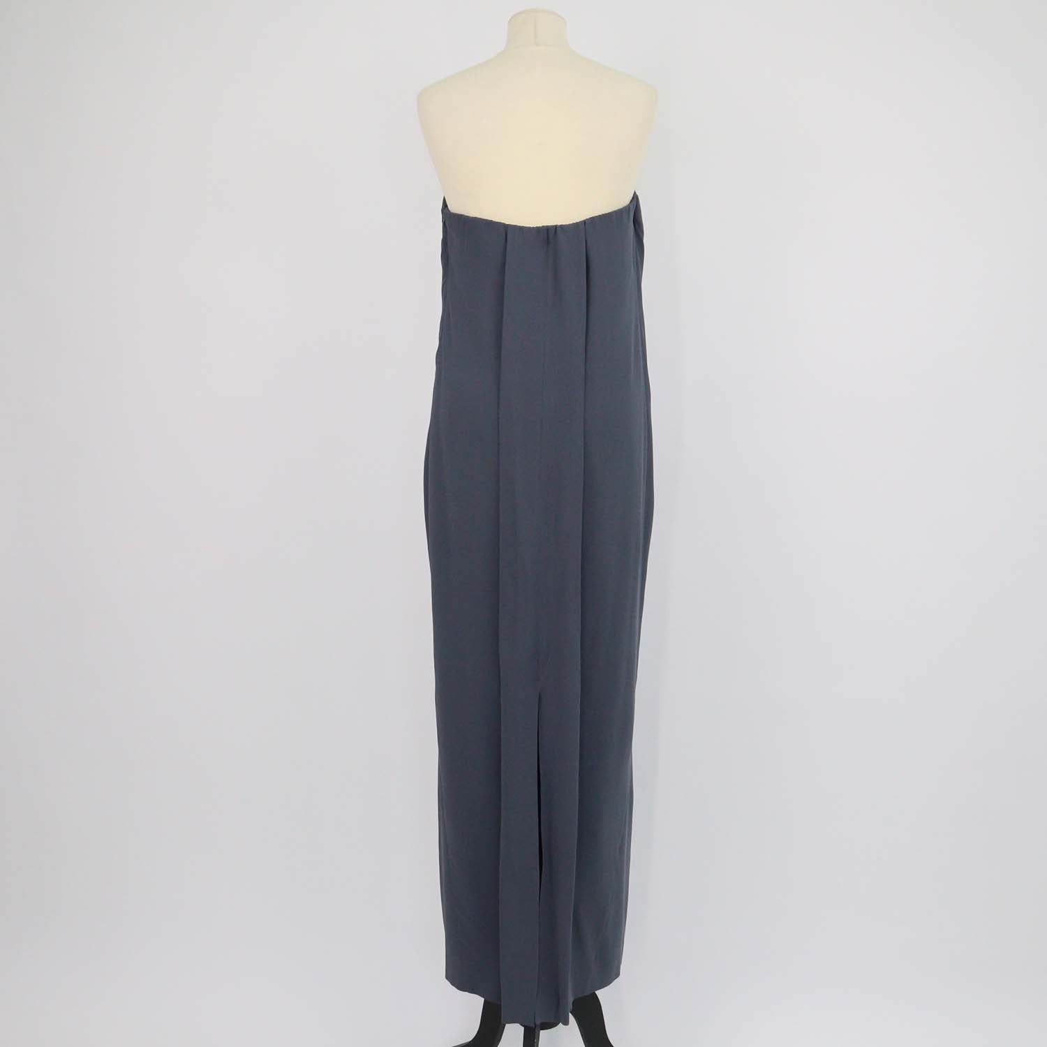 Brunello Cucinelli Grey Silk Abito Lungo Back Slit Strapless Long Dress