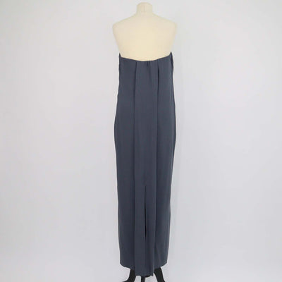 Brunello Cucinelli Grey Silk Abito Lungo Back Slit Strapless Long Dress