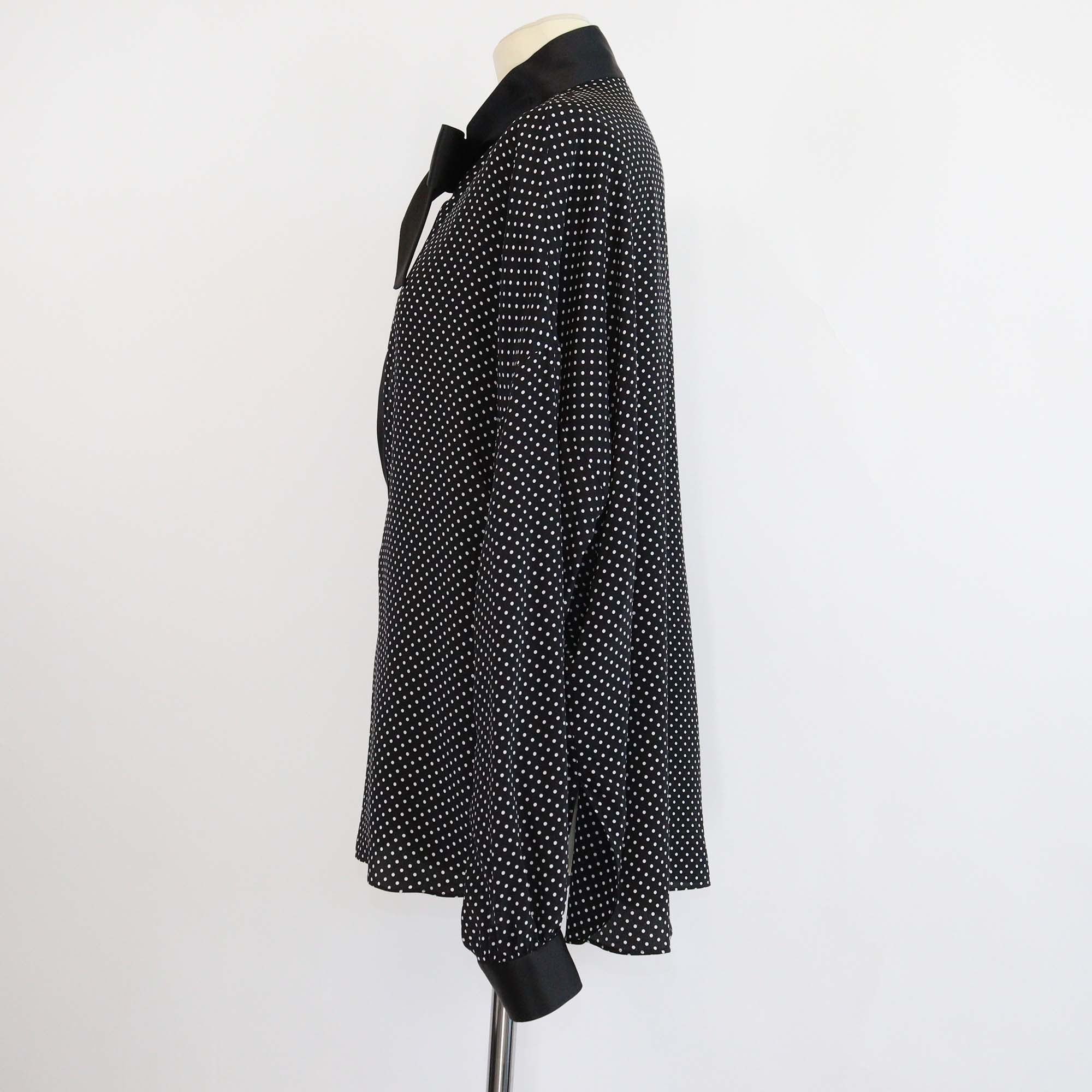 Tom Ford Black White Silk Polka Dot Tuxedo Tunic Top