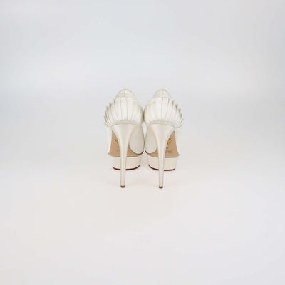 Charlotte Olympia White Satin Paloma Platform Pumps