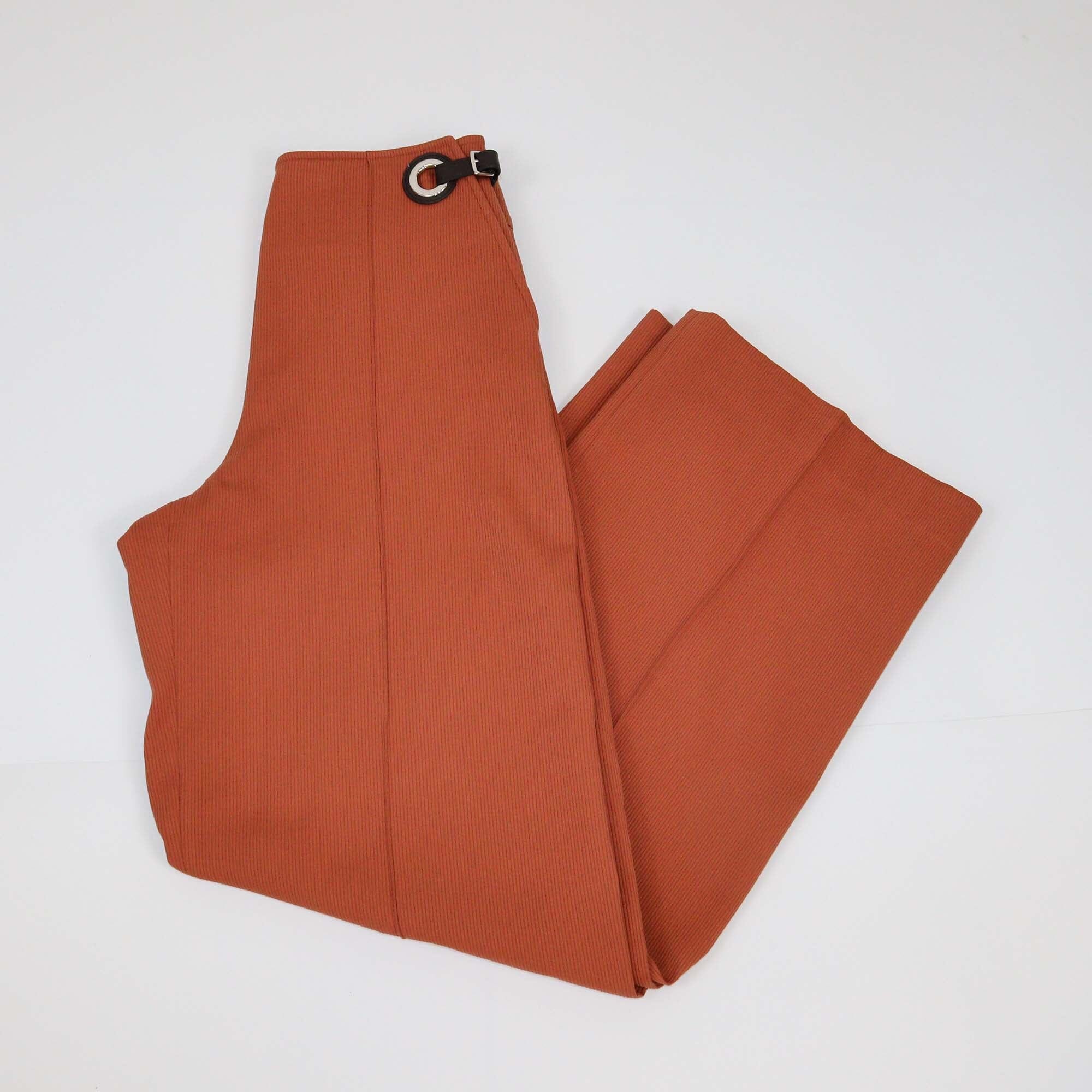 Hermes Brown Belted Detail Wide Leg Pants Womens Hermes 