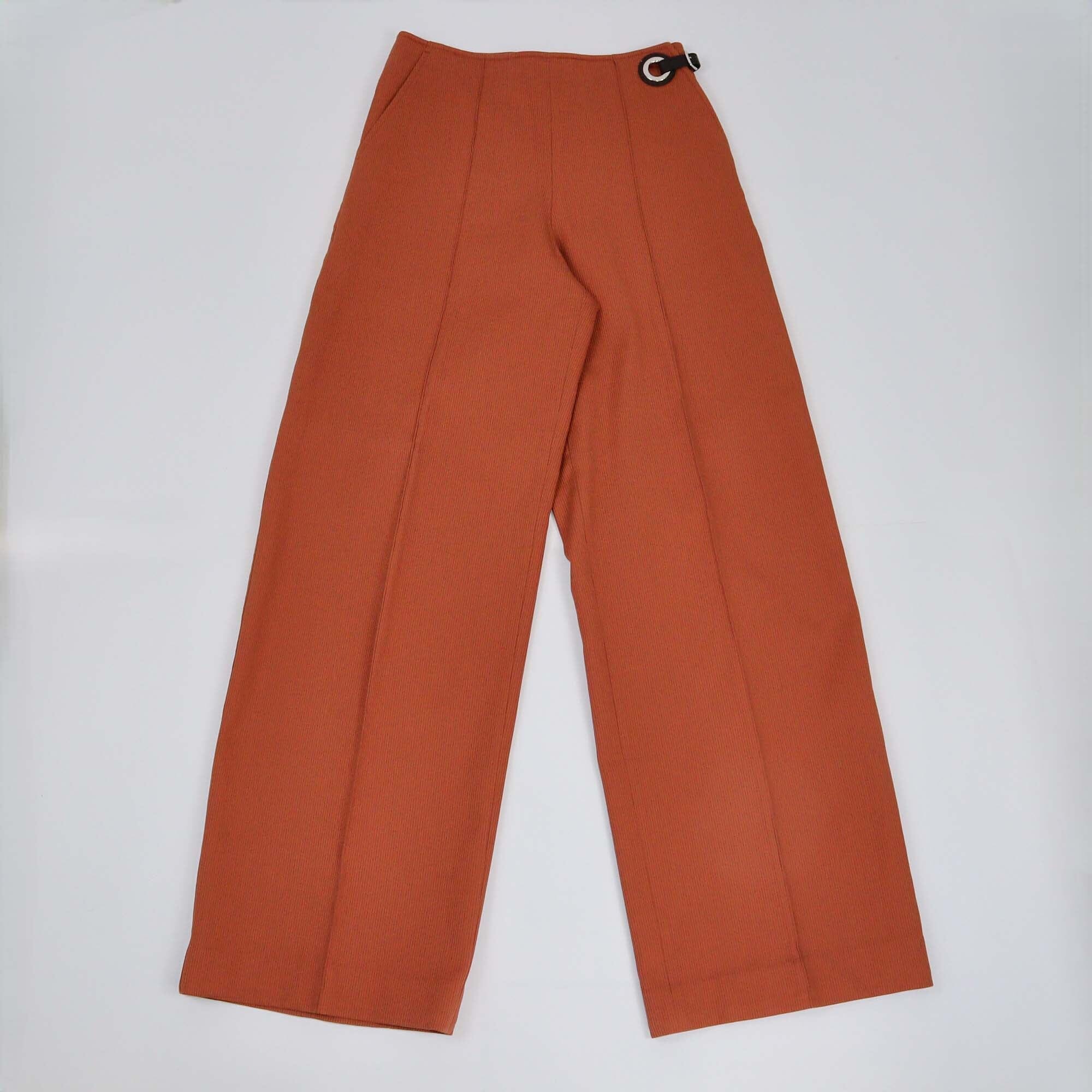 Hermes Brown Belted Detail Wide Leg Pants Womens Hermes 