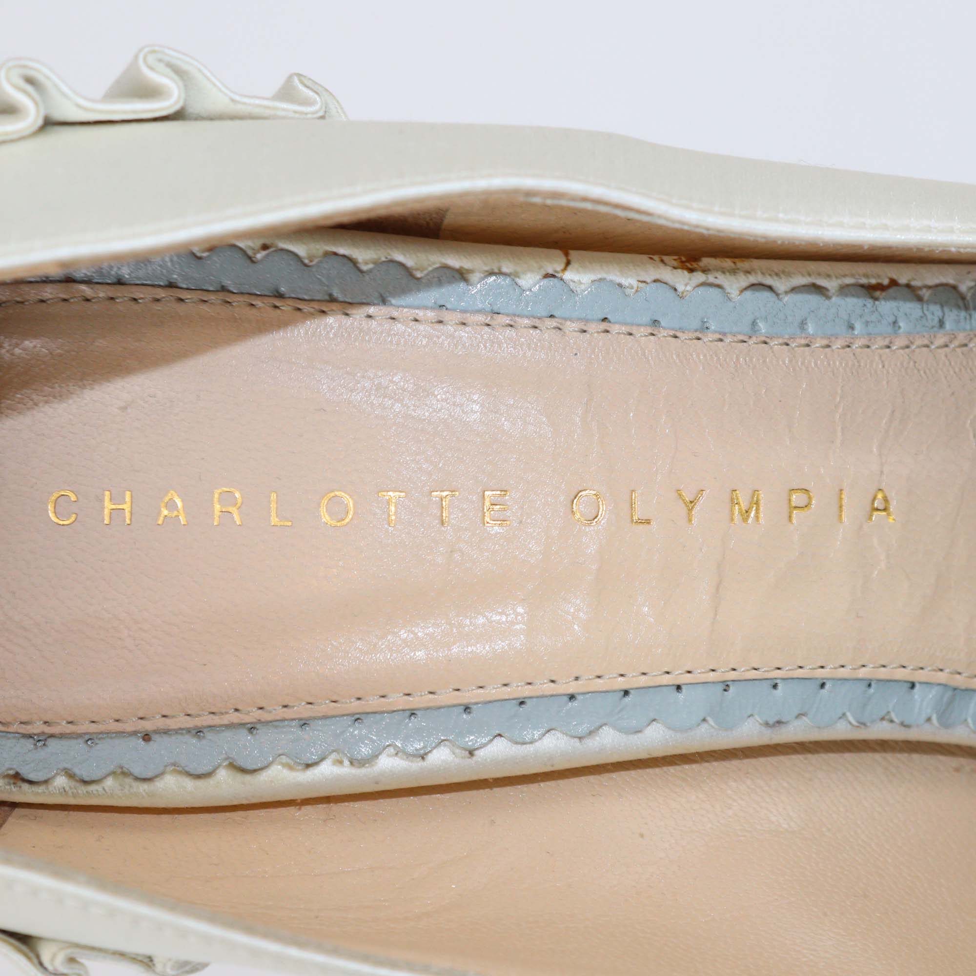 Charlotte Olympia White Satin Paloma Platform Pumps