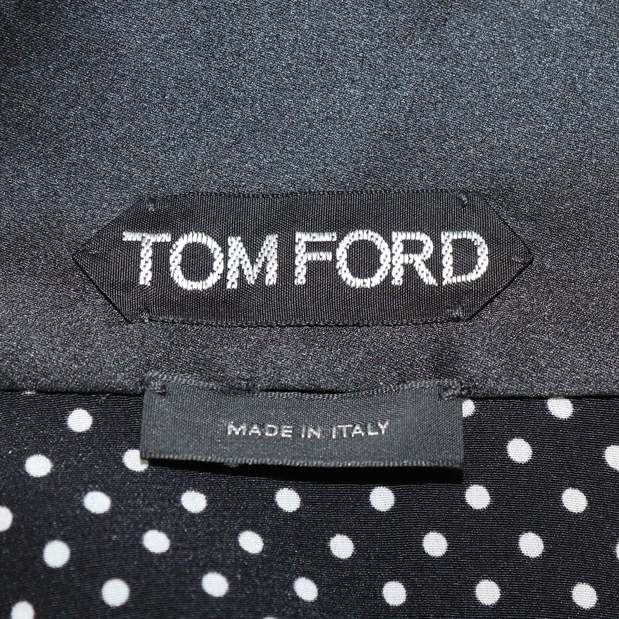 Tom Ford Black White Silk Polka Dot Tuxedo Tunic Top