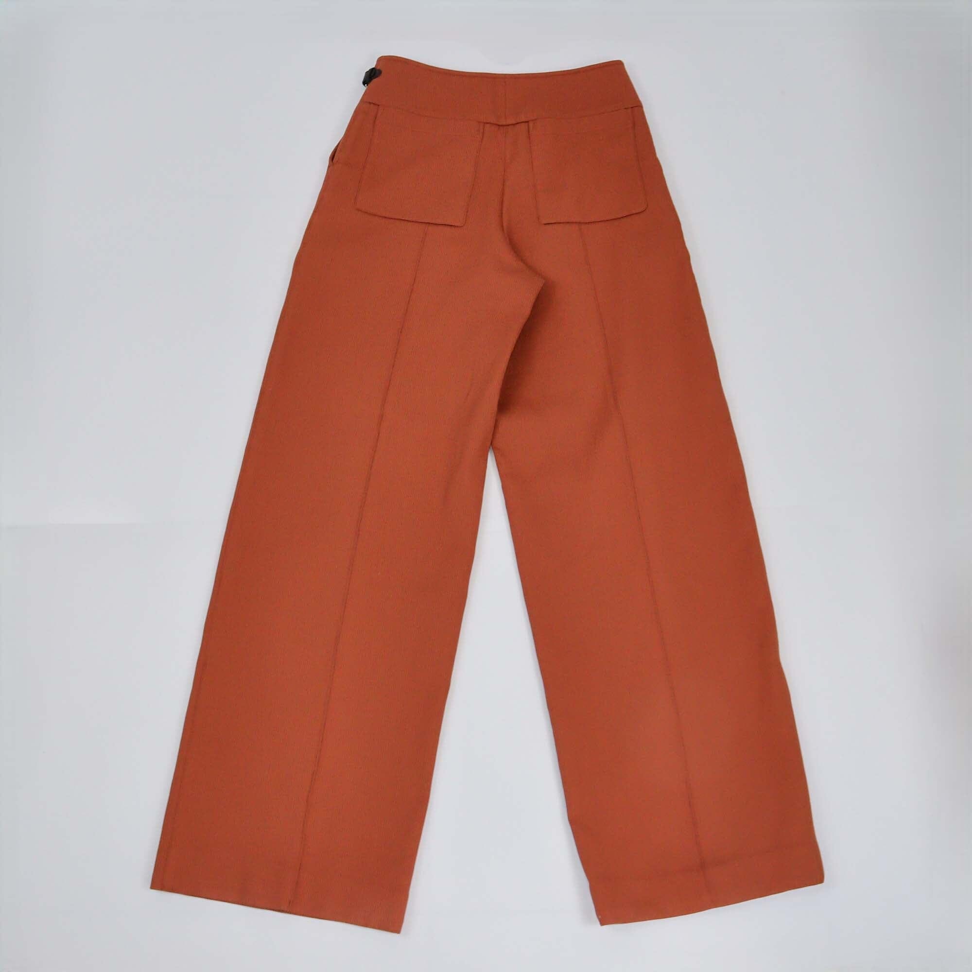 Hermes Brown Belted Detail Wide Leg Pants Womens Hermes 