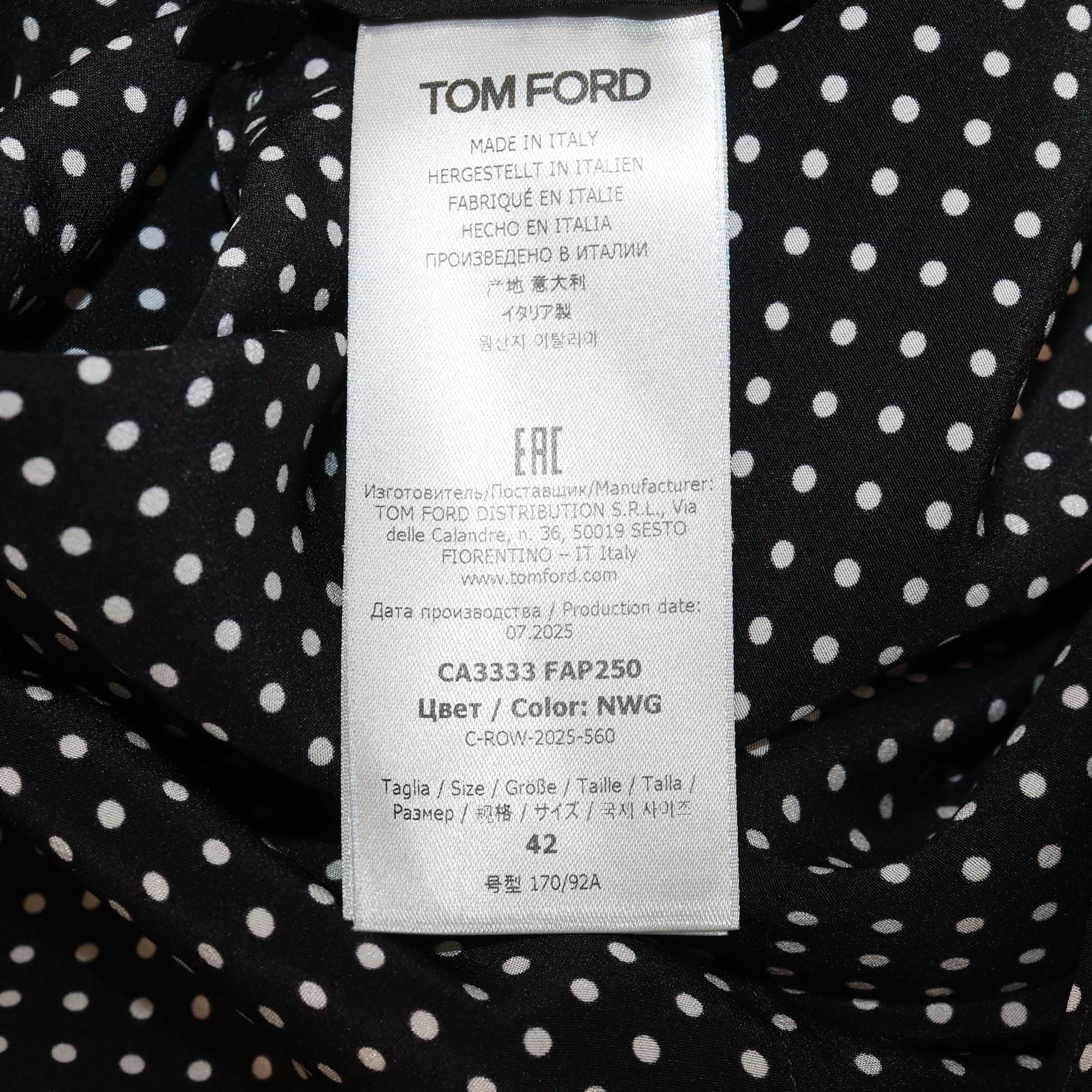 Tom Ford Black White Silk Polka Dot Tuxedo Tunic Top
