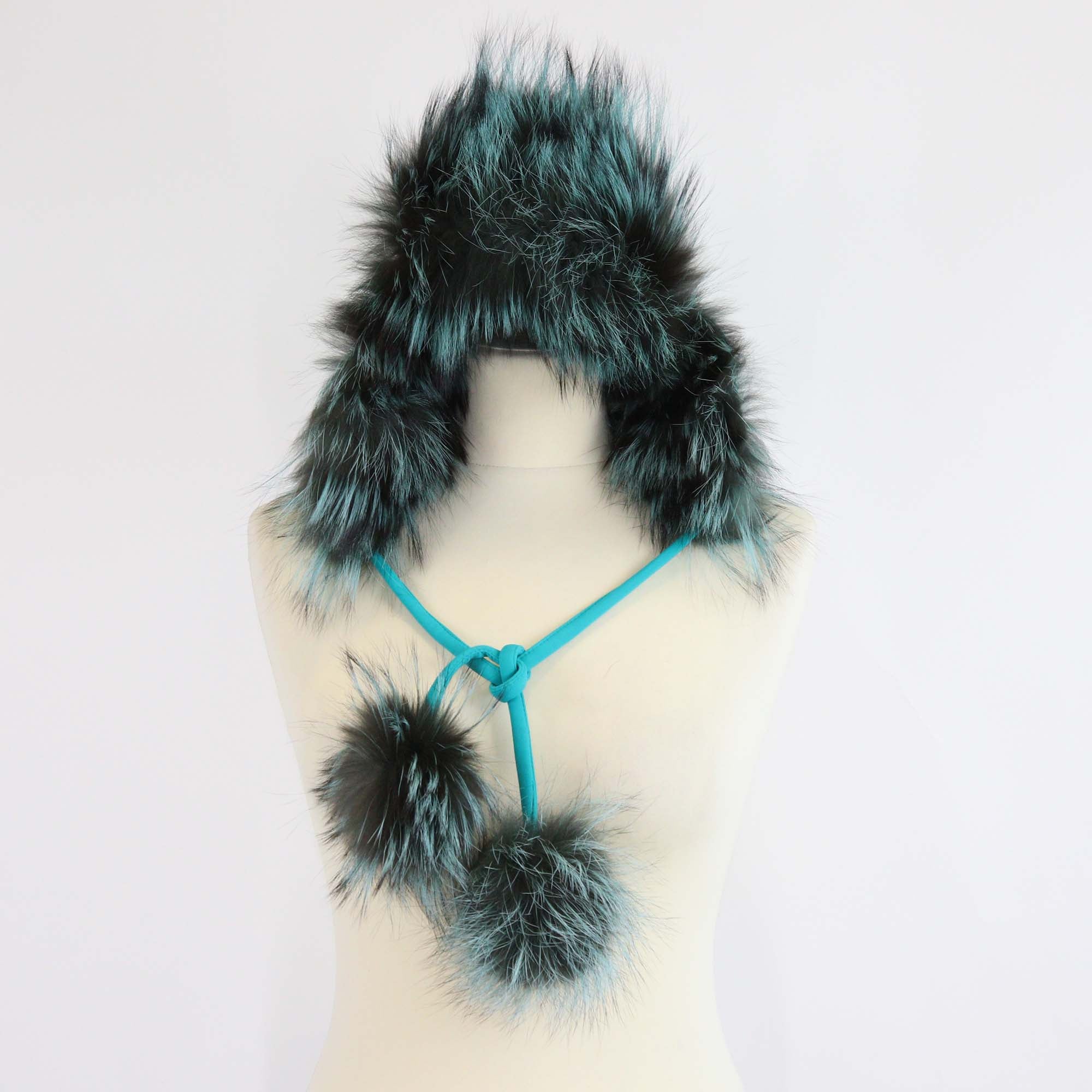 Fendi Turquoise Blue Fox Fur Aviator Ski Hat