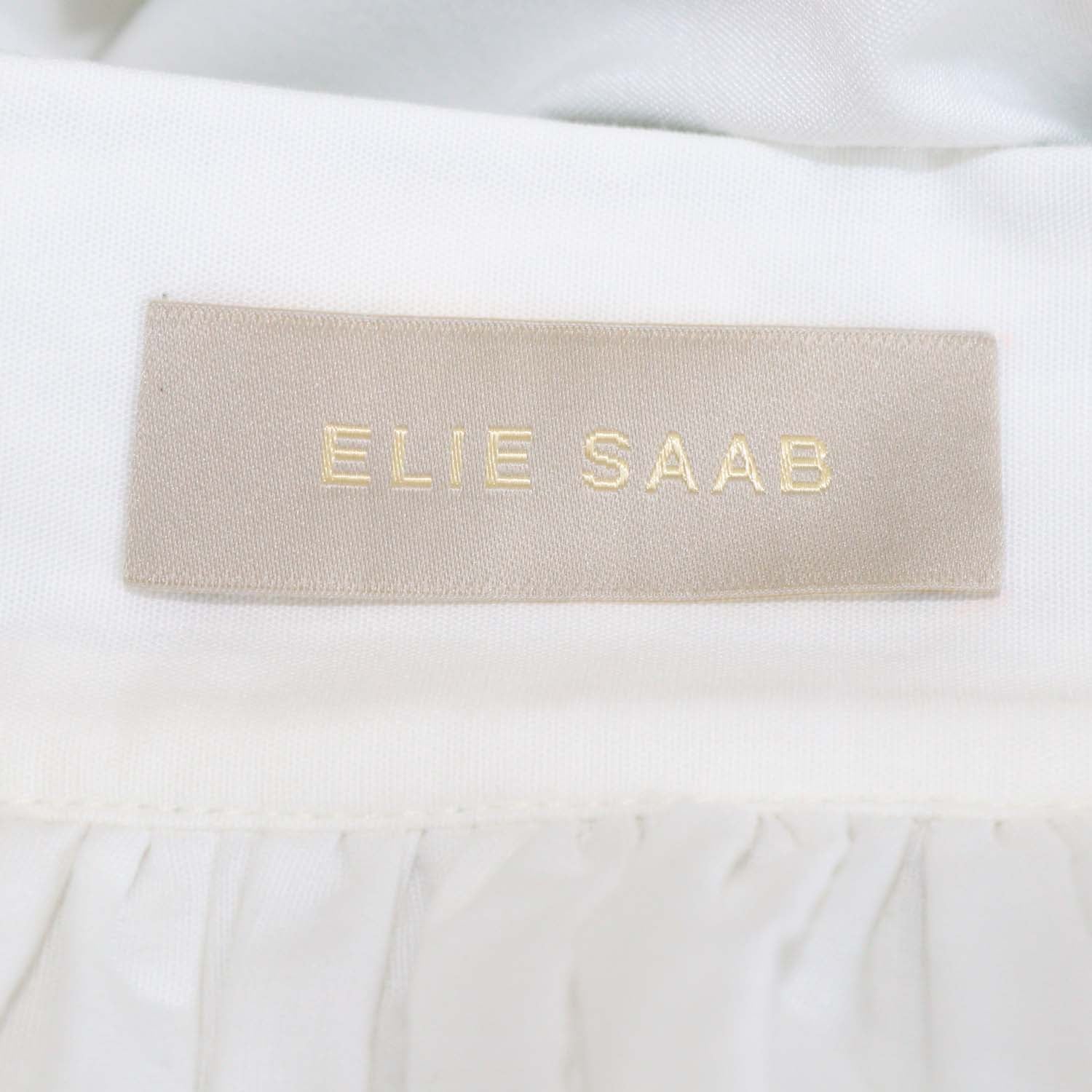 Elie Saab White, Green Cotton Blend Floral Embroidered Poplin Shirt and Maxi Skirt Set