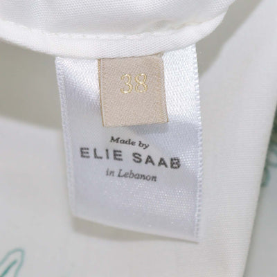 Elie Saab White, Green Cotton Blend Floral Embroidered Poplin Shirt and Maxi Skirt Set