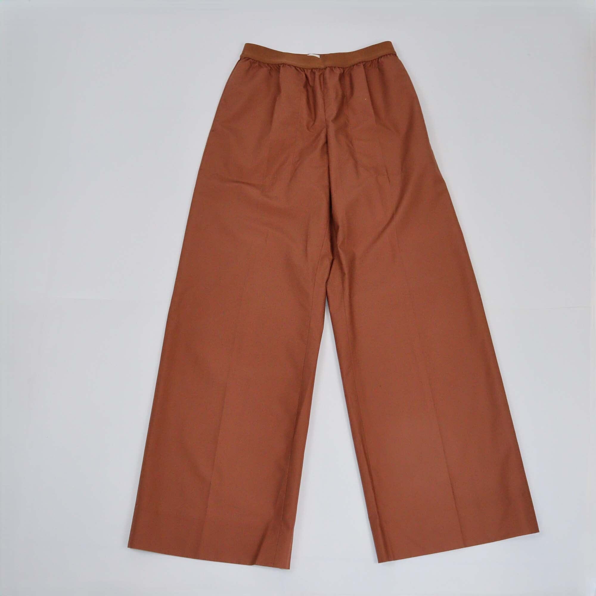 Hermes Brown Logo Embroidered Wide Leg Pants Womens Hermes 