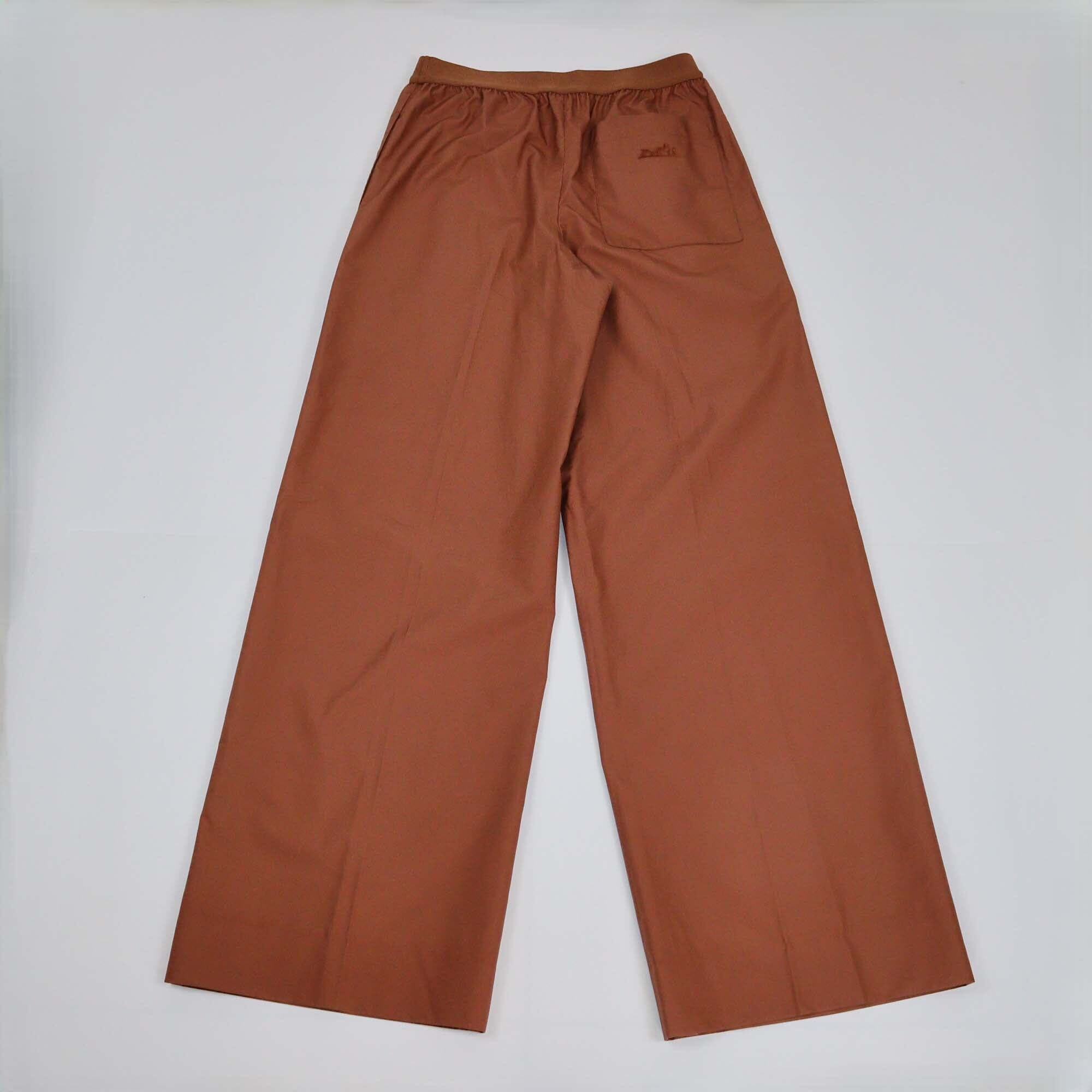 Hermes Brown Logo Embroidered Wide Leg Pants Womens Hermes 