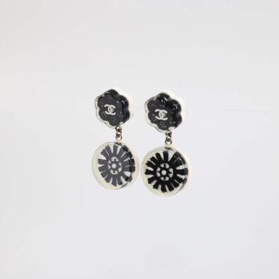 Chanel Black/White Resin Coco Mark Camellia Drop Earrings