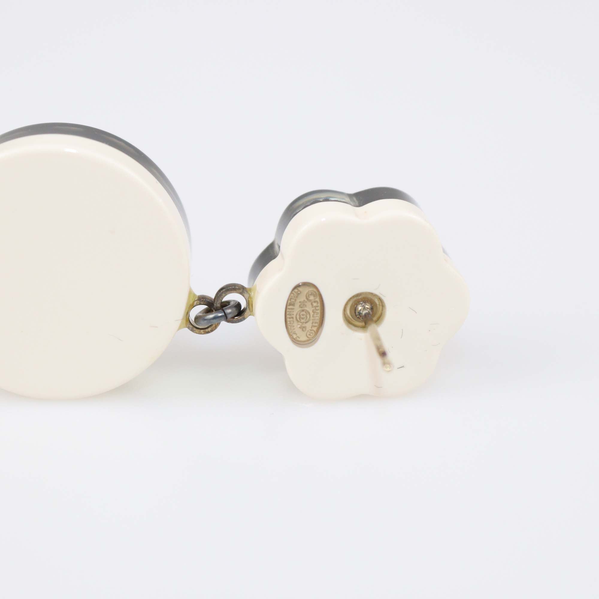 Chanel Black/White Resin Coco Mark Camellia Drop Earrings