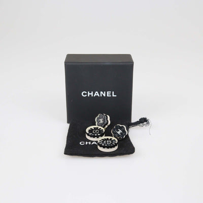 Chanel Black/White Resin Coco Mark Camellia Drop Earrings