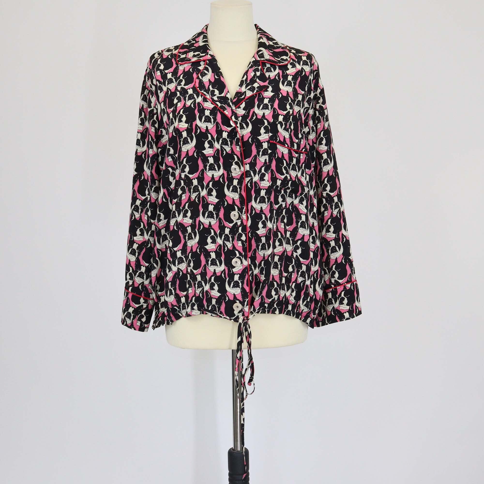 Gucci Tricolor Dog Print Drawstring Long Sleeve Shirt Womens Gucci 