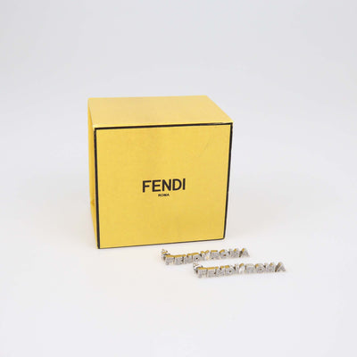 Fendi Silver Tone Metal Crystal Embellished Fendi Roma Drop Earrings