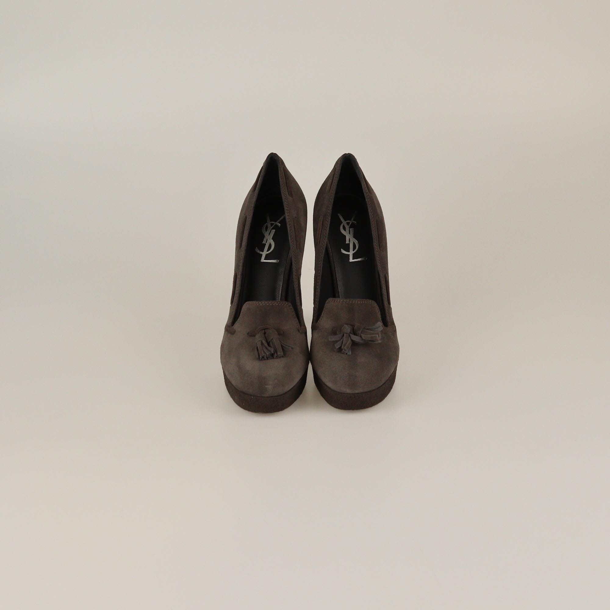 Yves Saint Laurent Dark Grey Tassel Platform Pumps Womens Saint Laurent 