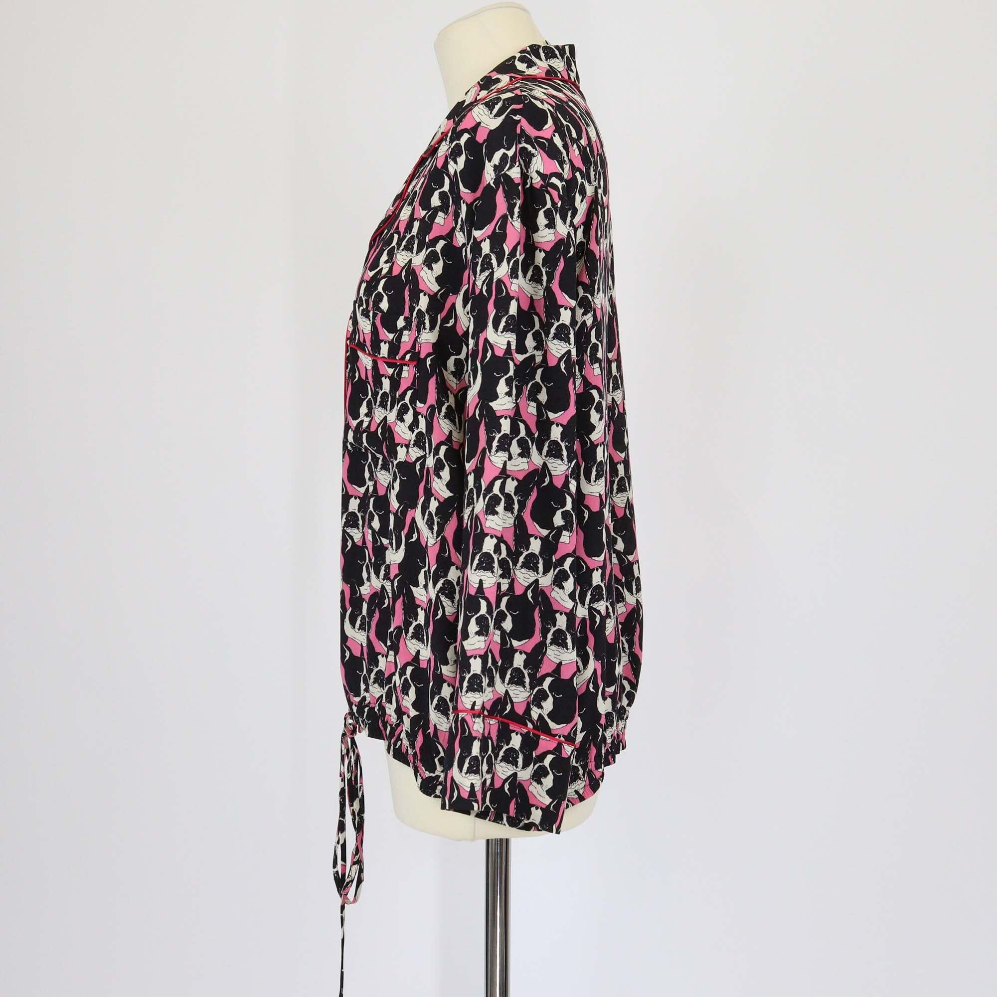 Gucci Tricolor Dog Print Drawstring Long Sleeve Shirt Womens Gucci 