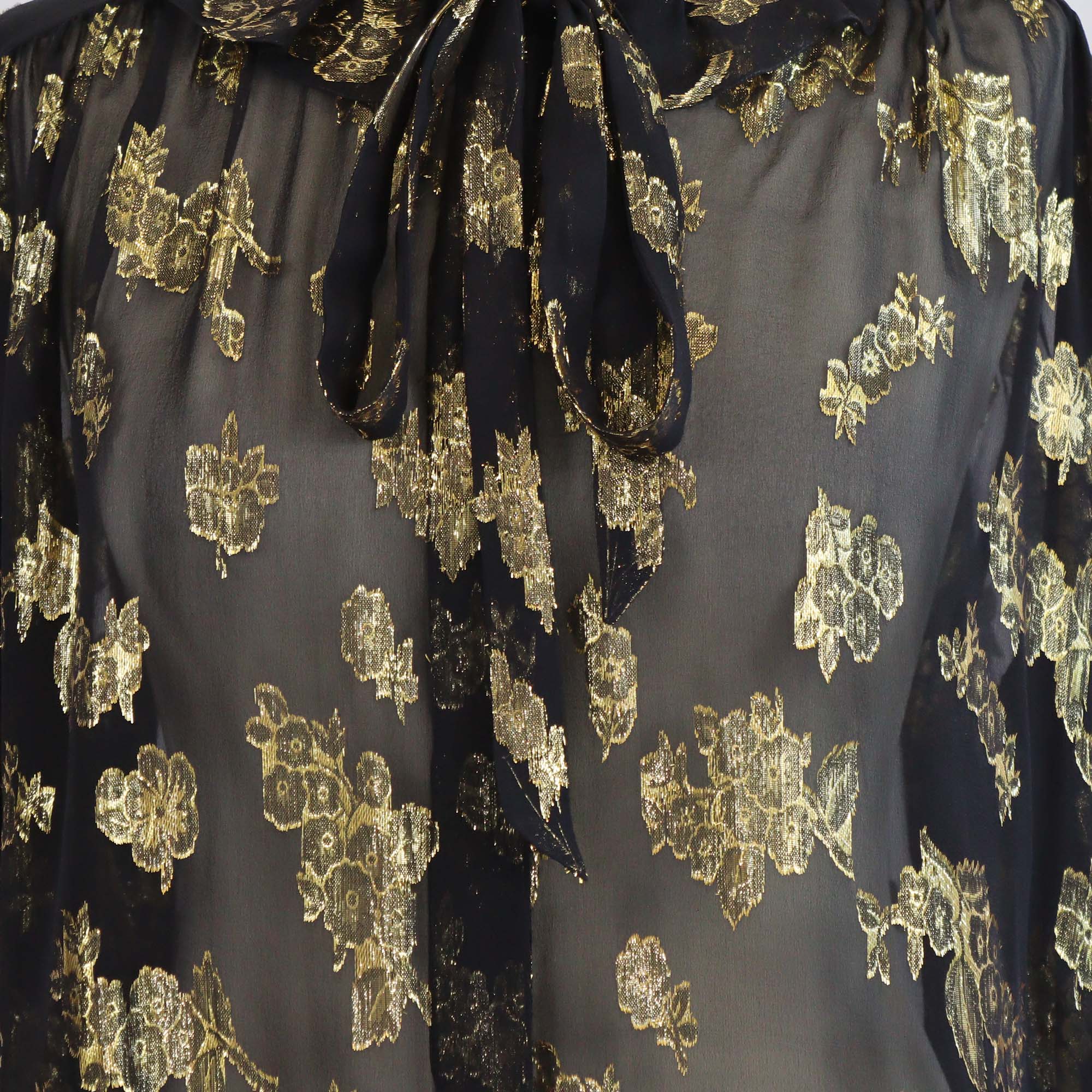 Chloe Black Gold Silk-Blend Metallic Floral Jacquard Blouse