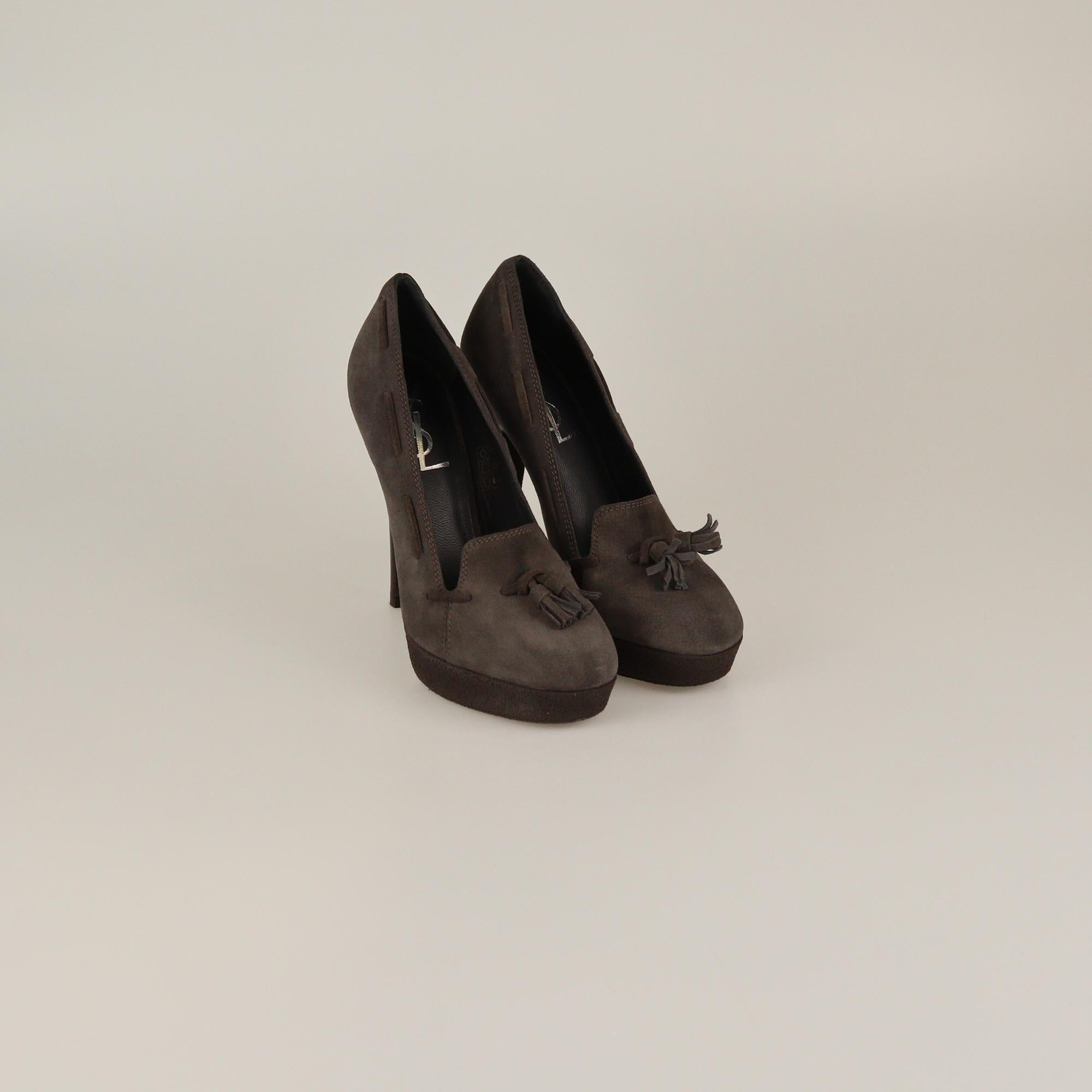 Yves Saint Laurent Dark Grey Tassel Platform Pumps Womens Saint Laurent 