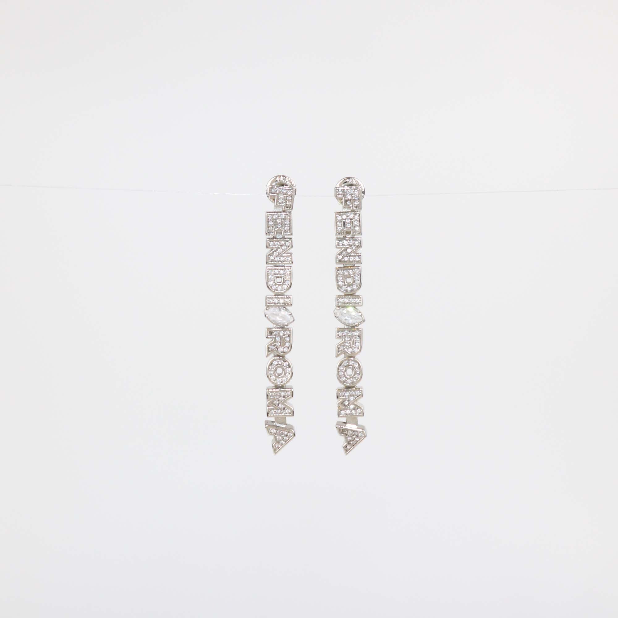Fendi Silver Tone Metal Crystal Embellished Fendi Roma Drop Earrings
