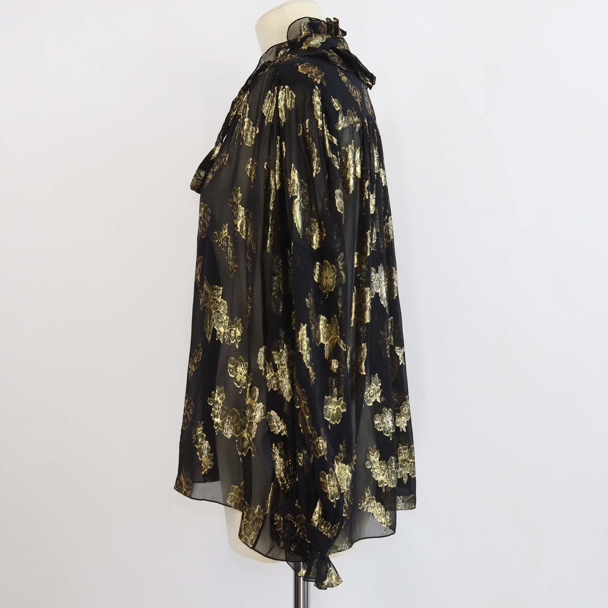 Chloe Black Gold Silk-Blend Metallic Floral Jacquard Blouse
