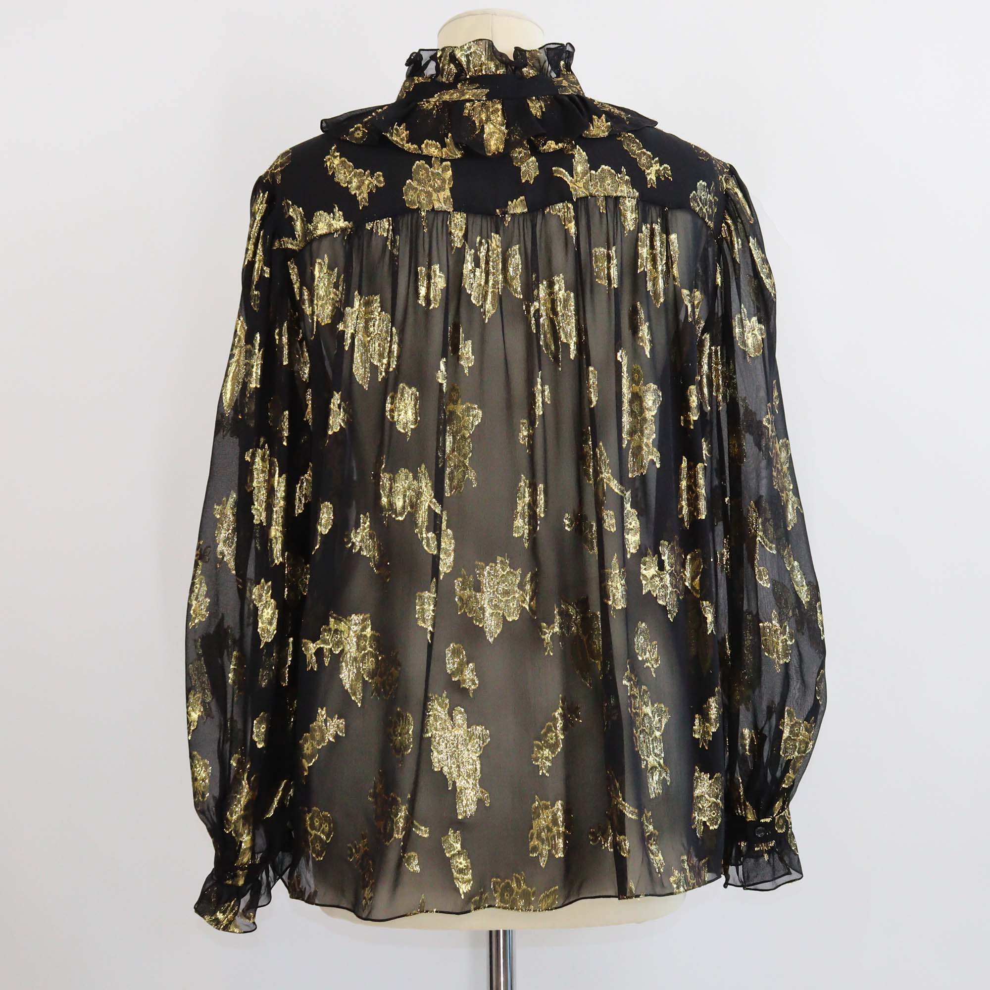 Chloe Black Gold Silk-Blend Metallic Floral Jacquard Blouse