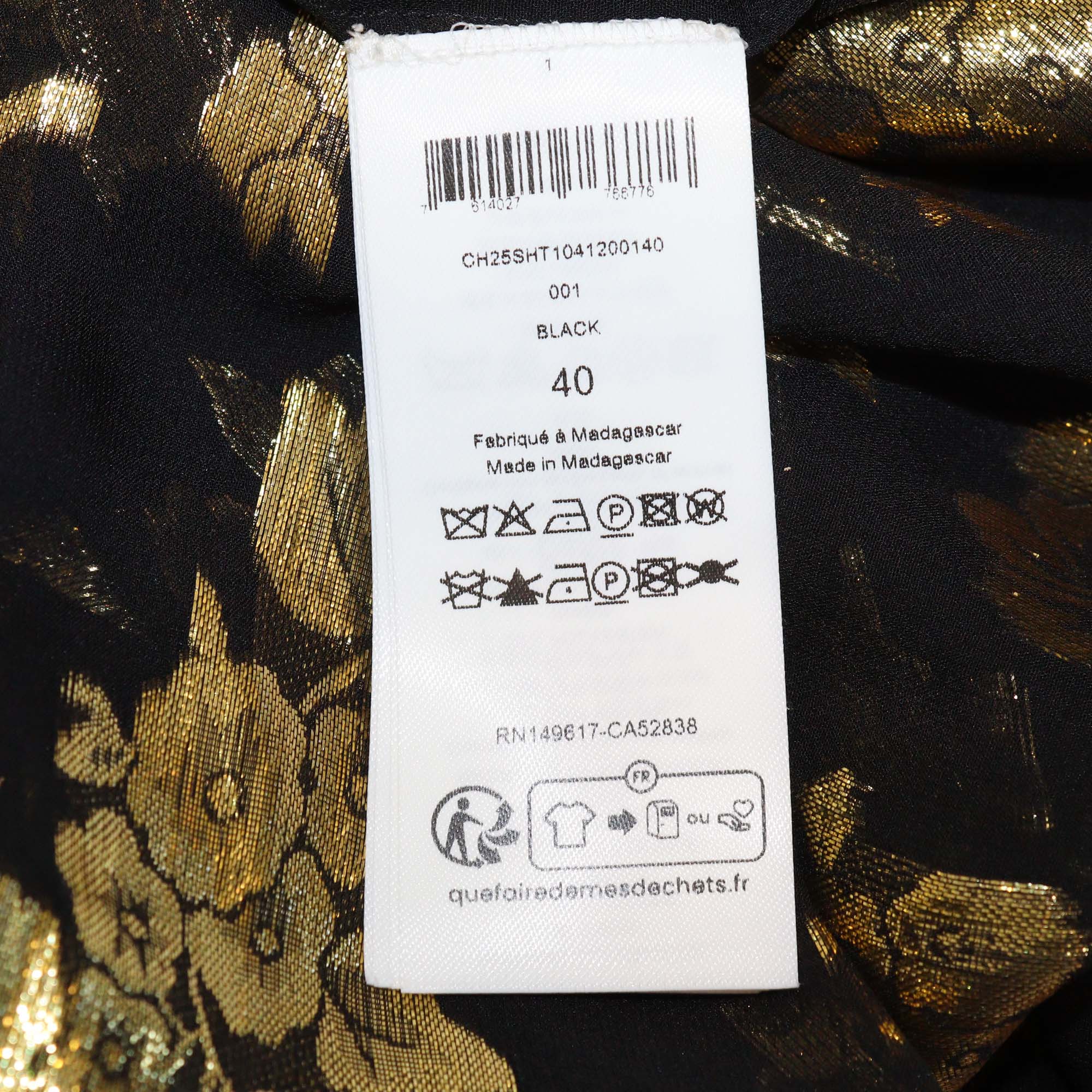 Chloe Black Gold Silk-Blend Metallic Floral Jacquard Blouse