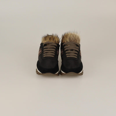 Brunello Cucinelli Black Chain & Fur Sneakers Womens Brunello Cucinelli 