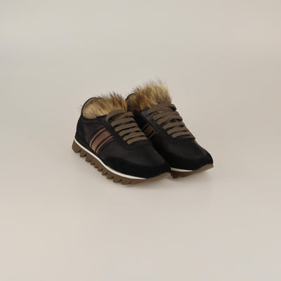 Brunello Cucinelli Black Chain & Fur Sneakers Womens Brunello Cucinelli 