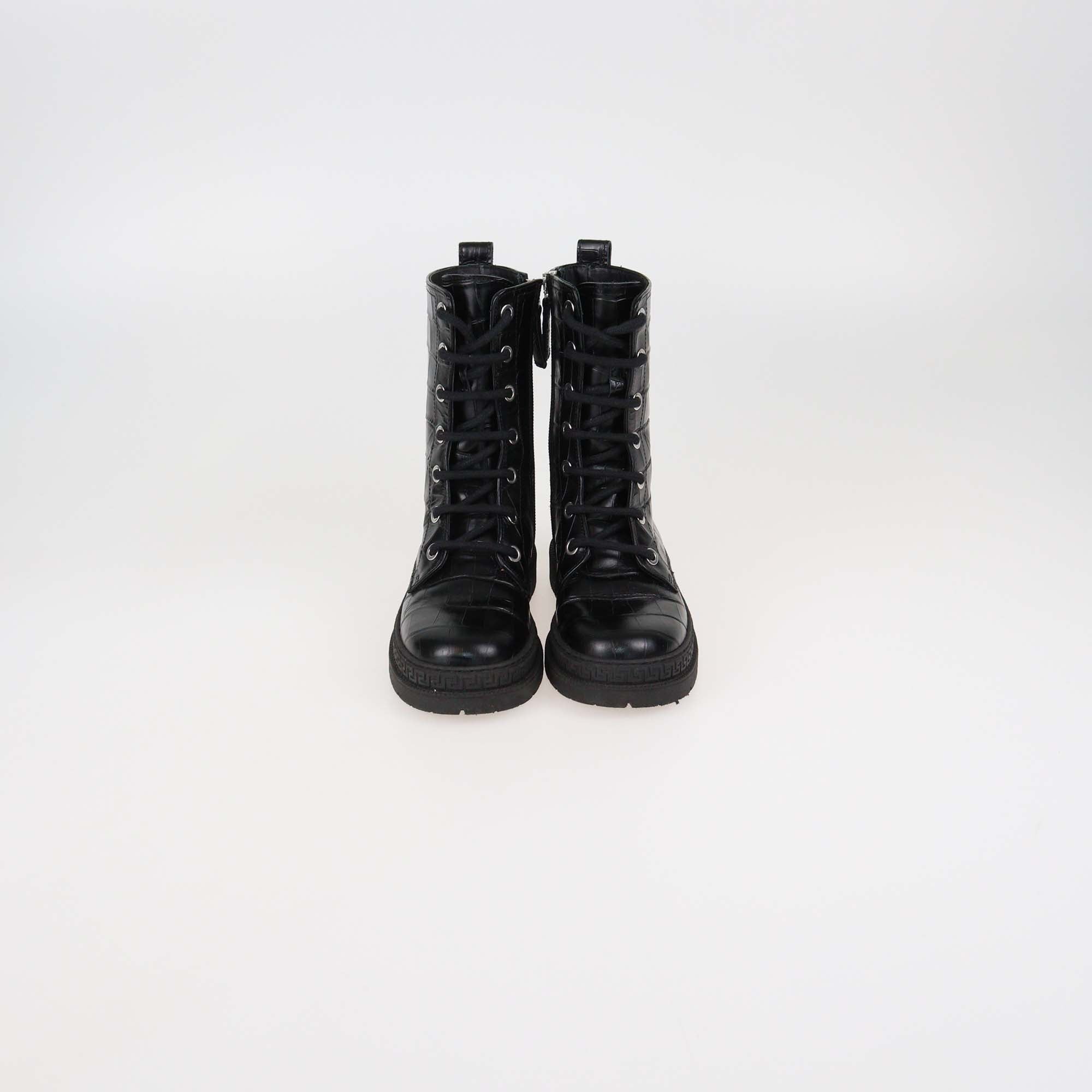 Versace Kids Black Croc Embossed Leather Ankle Boots