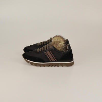 Brunello Cucinelli Black Chain & Fur Sneakers Womens Brunello Cucinelli 