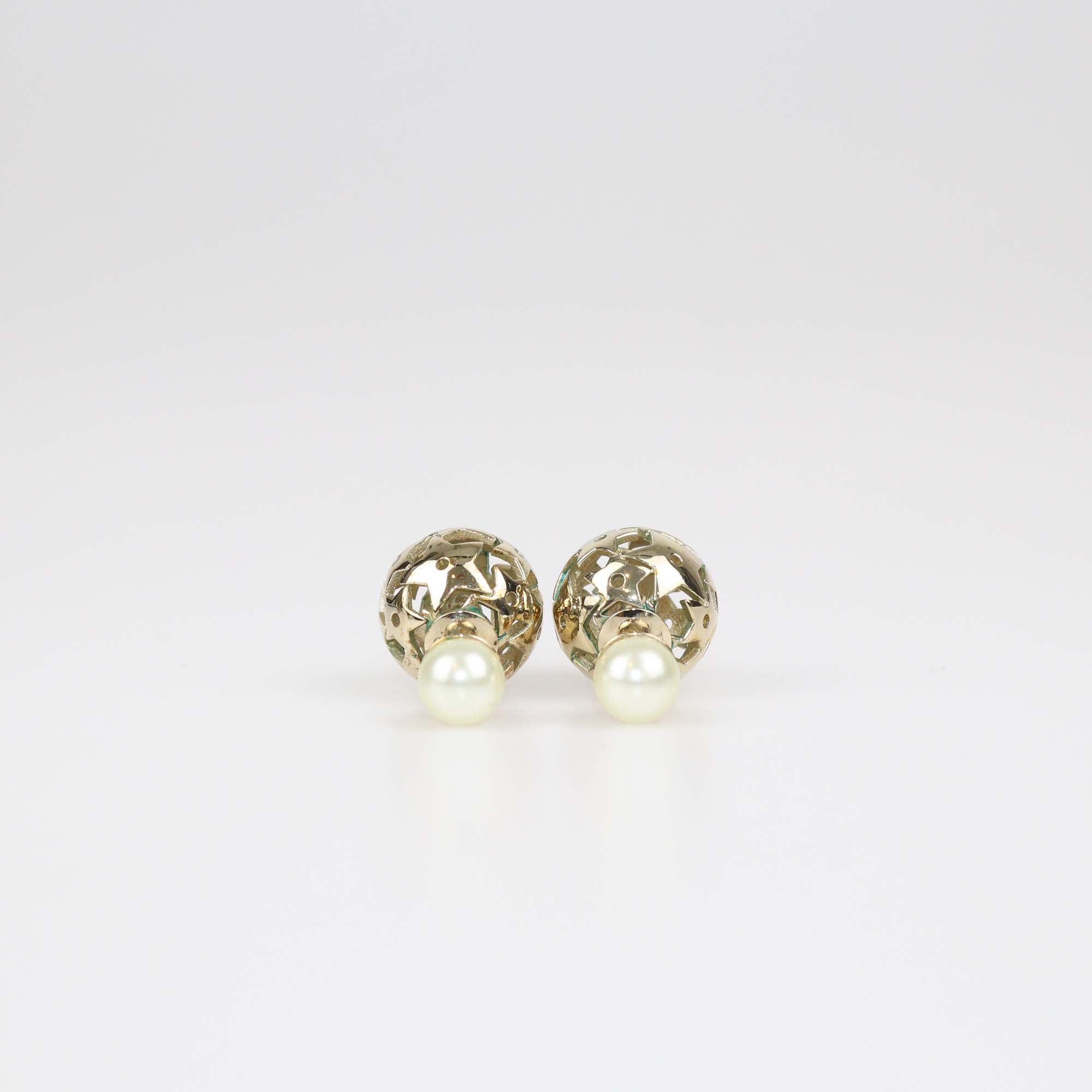 Christian Dior Gold Tone Metal Faux Pearl Star Mise En Dior Earrings