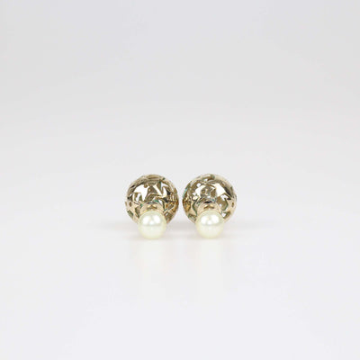 Christian Dior Gold Tone Metal Faux Pearl Star Mise En Dior Earrings
