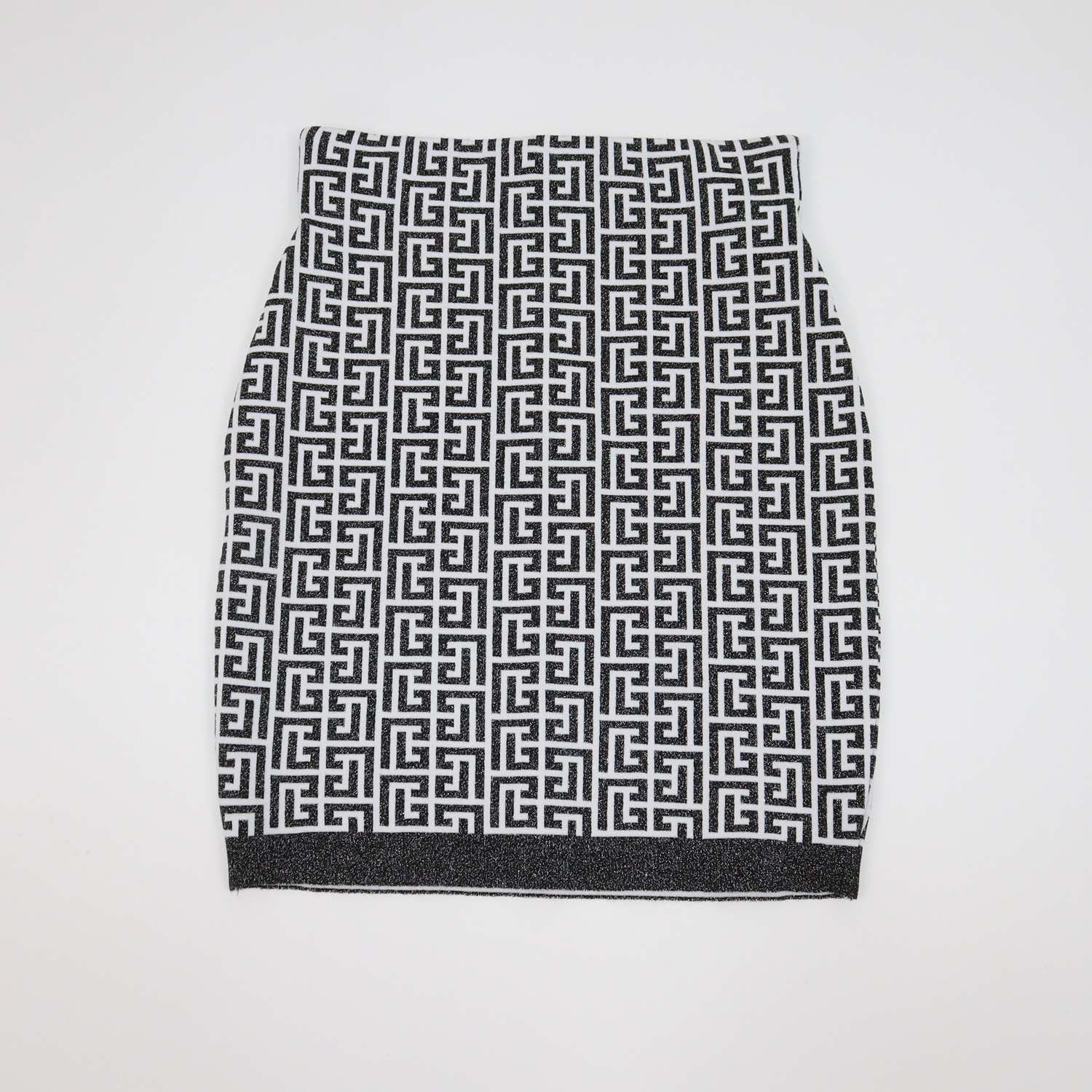 Balmain Black/White Blend Viscose Jacquard Lurex Mini Skirt